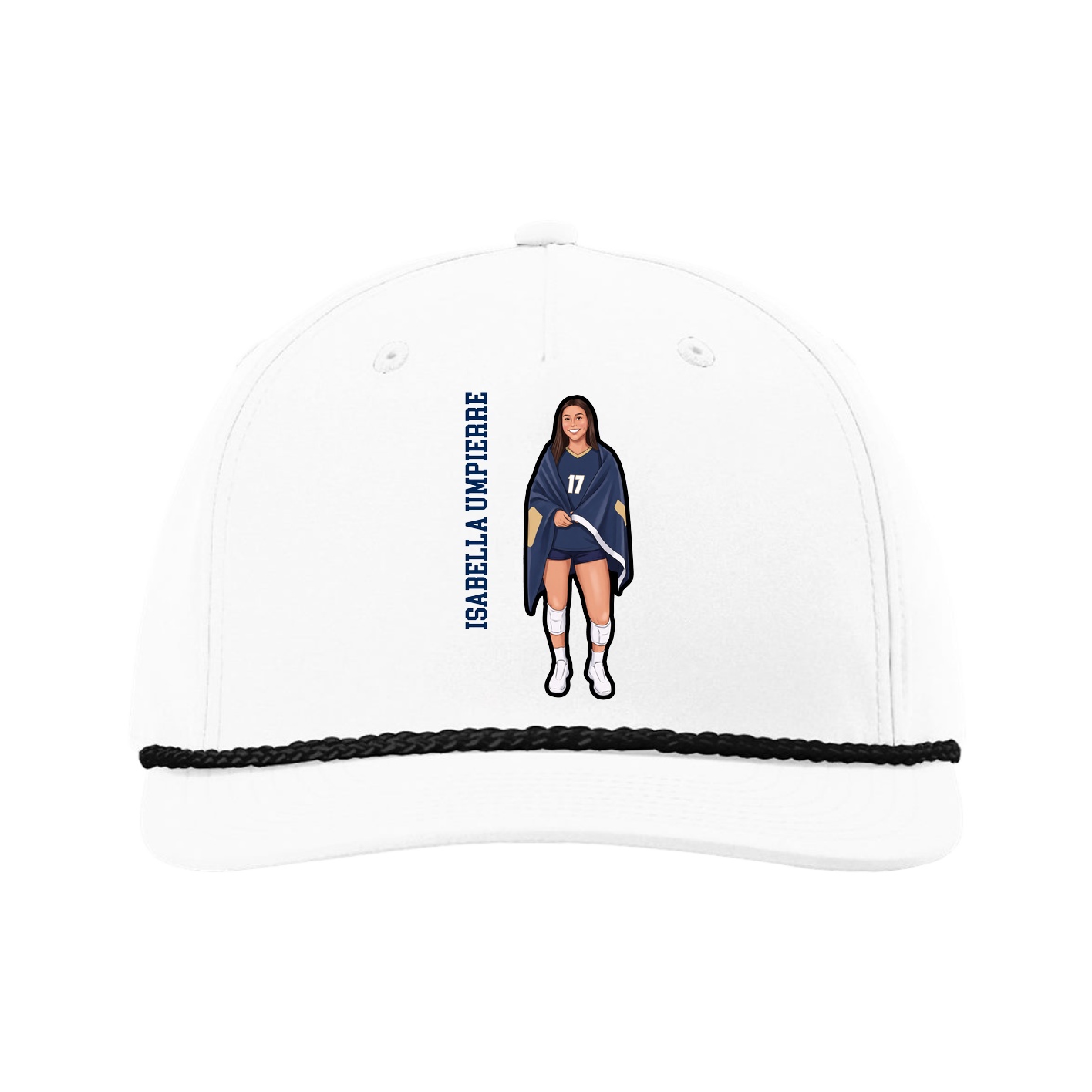 Five-Panel Classic Rope Cap — Name Vertical in White