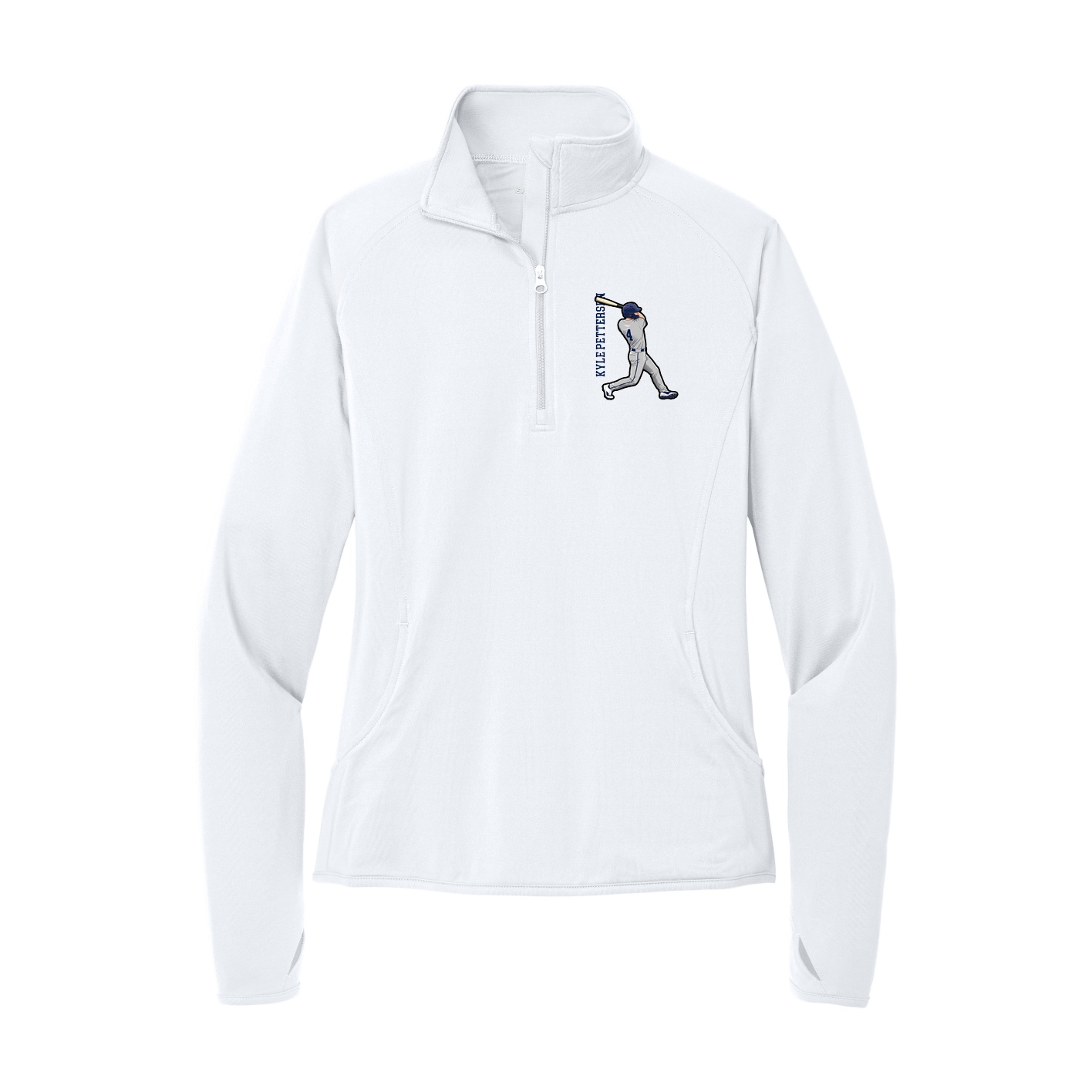 Women's Q-Zip Pullover — Name Vertical in White