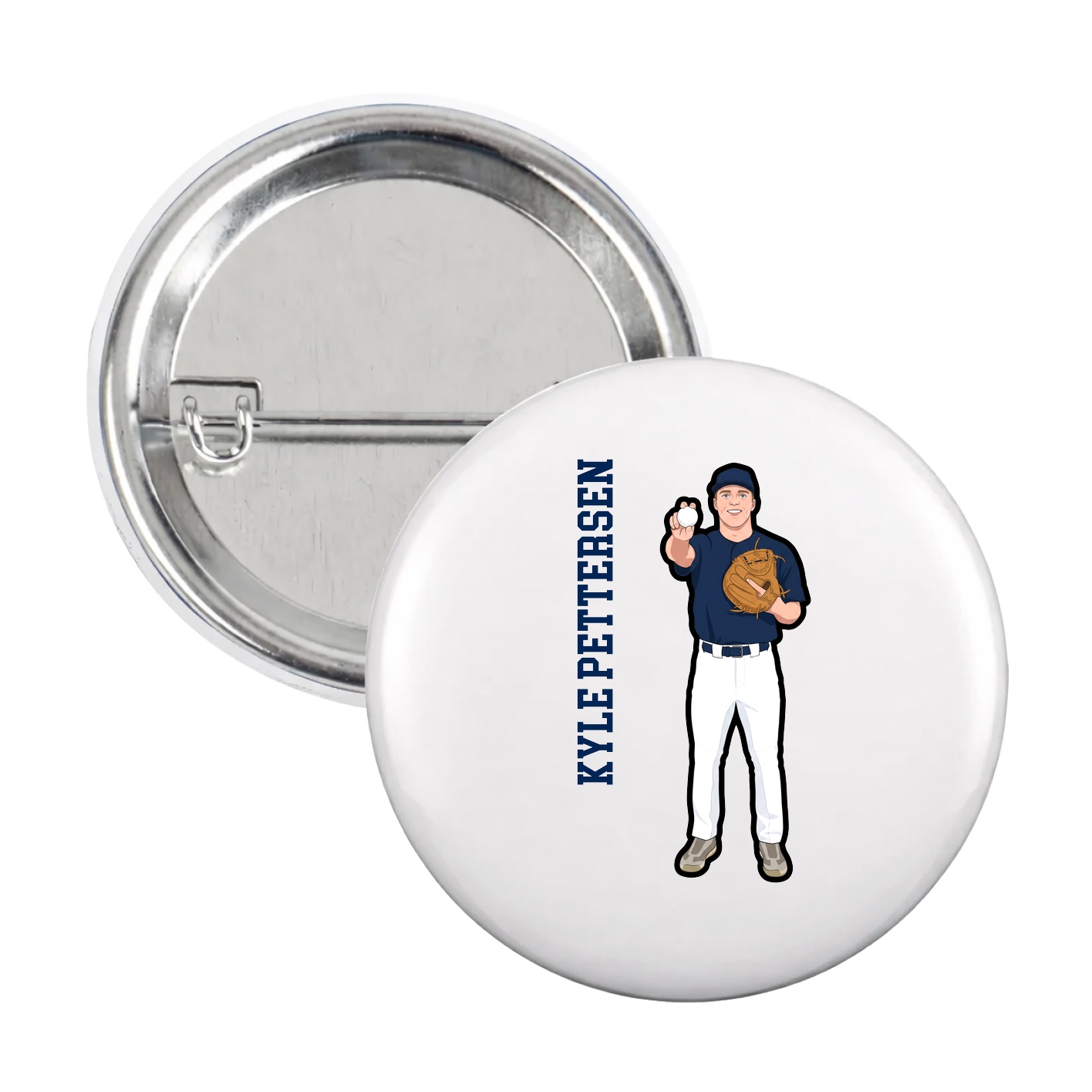Game Day Button — Name Vertical in White