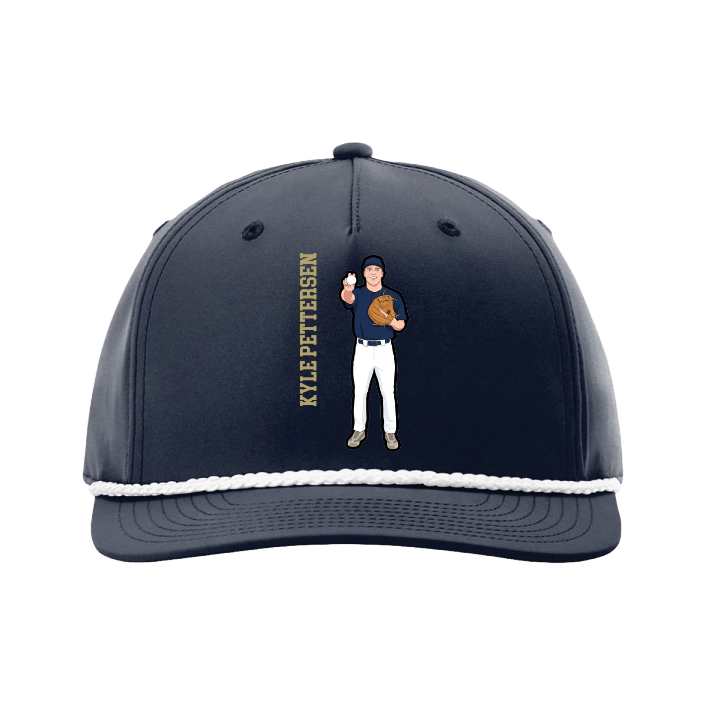 Five-Panel Classic Rope Cap — Name Vertical in Navy