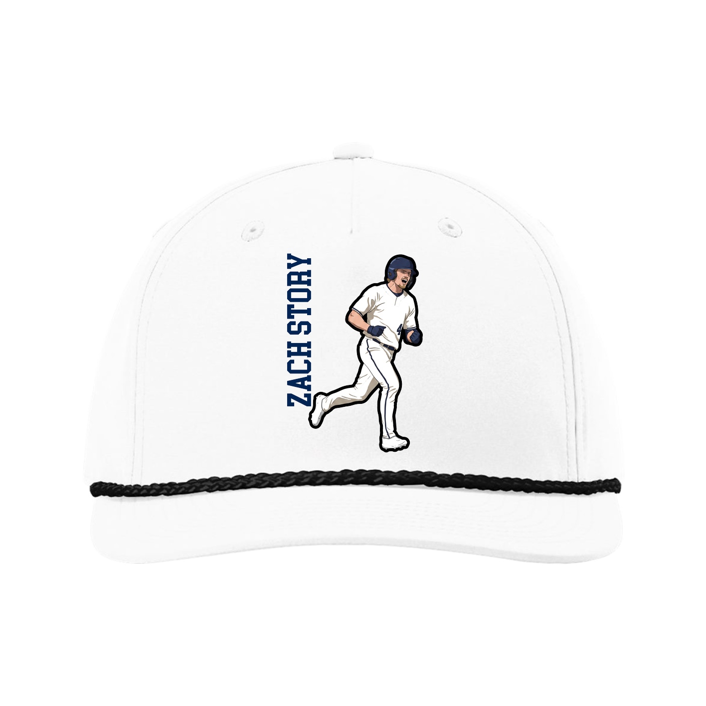 Five-Panel Classic Rope Cap — Name Vertical in White