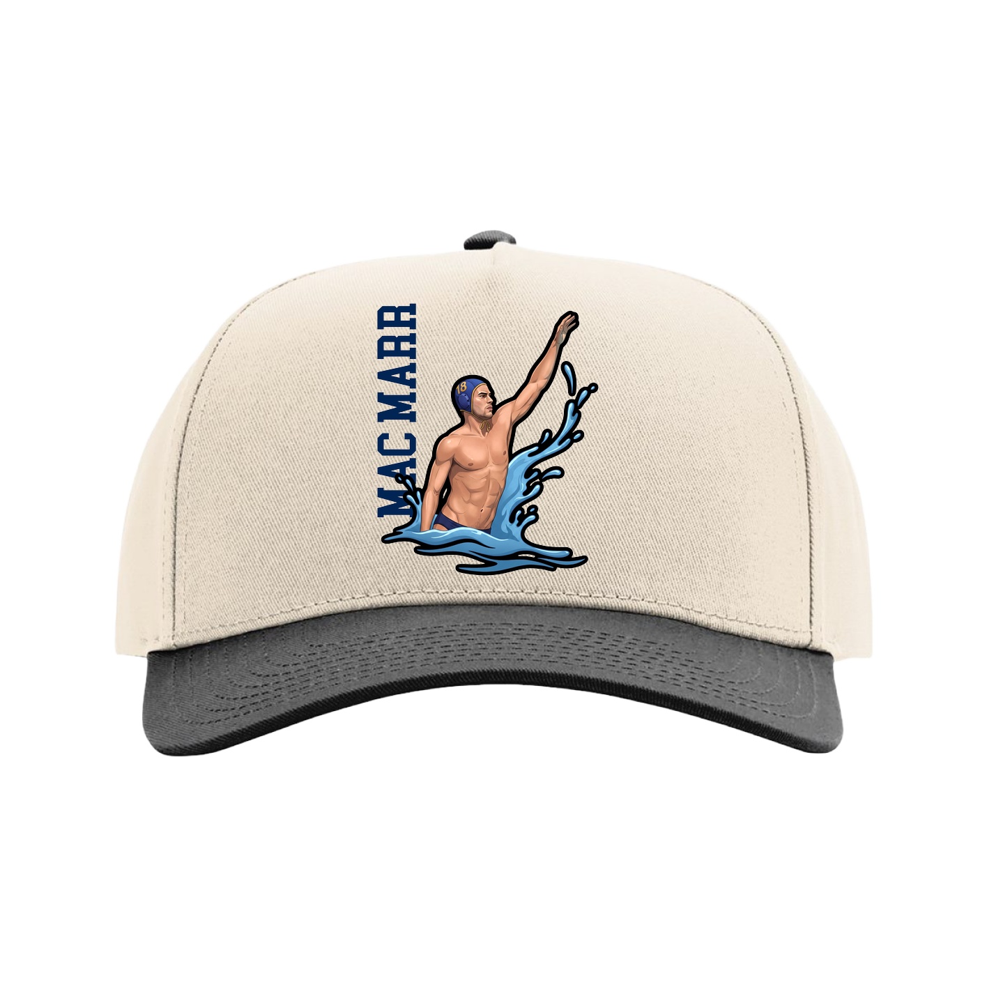Full Fabric Five-Panel Champ Cap — Name Vertical in Cream/Black