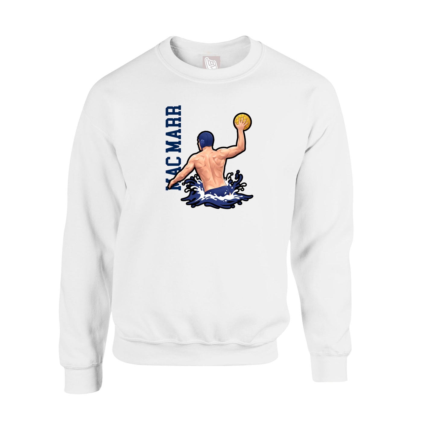 Fleece Crew — Name Vertical in White