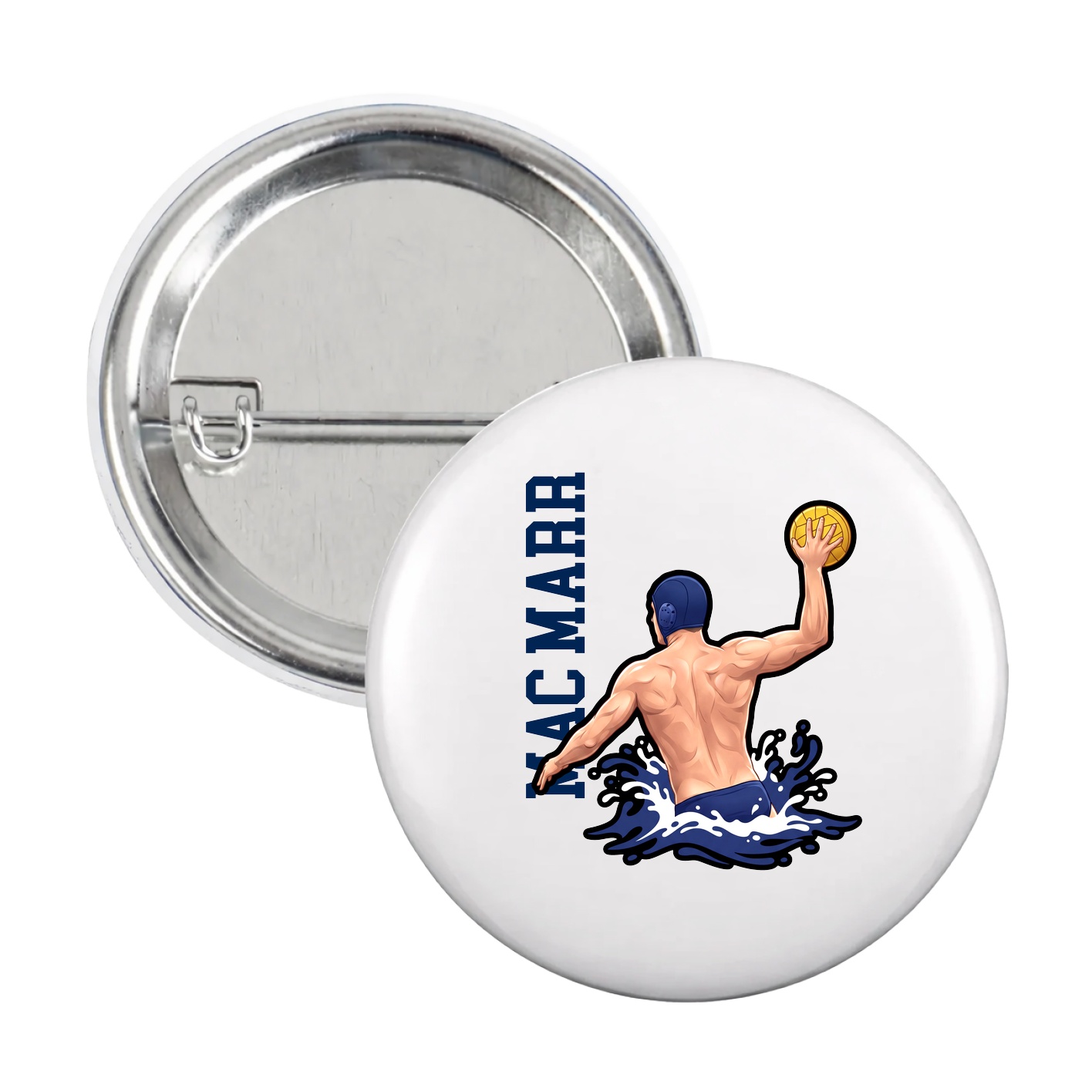 Game Day Button — Name Vertical in White