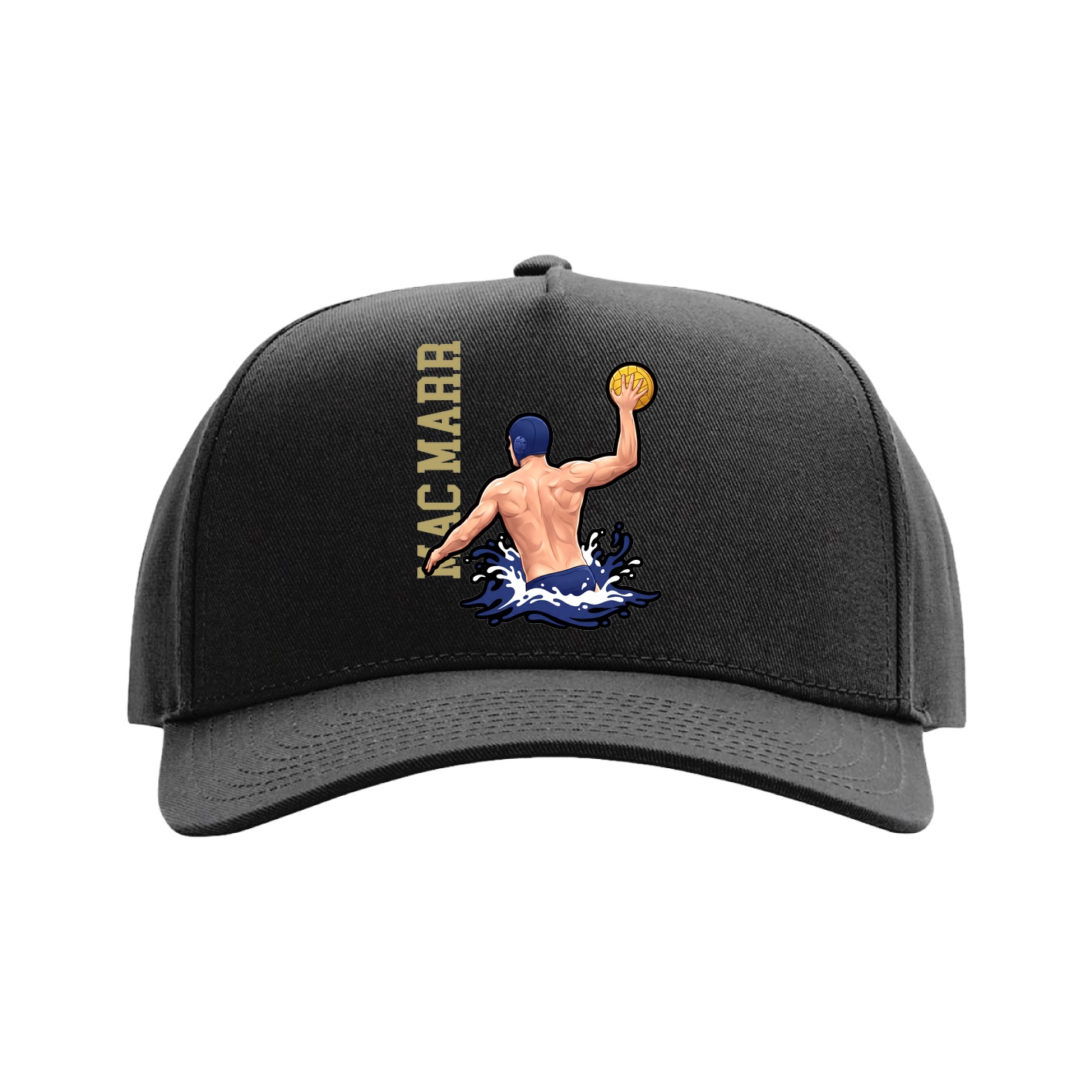 Full Fabric Five-Panel Champ Cap — Name Vertical in Black