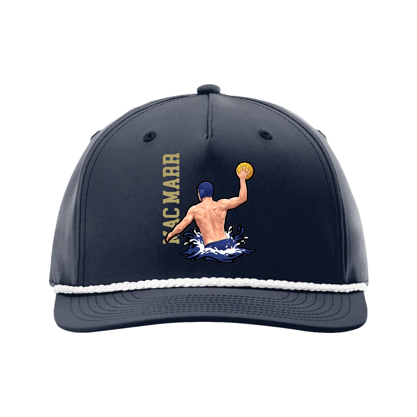 Five-Panel Classic Rope Cap — Name Vertical in Navy