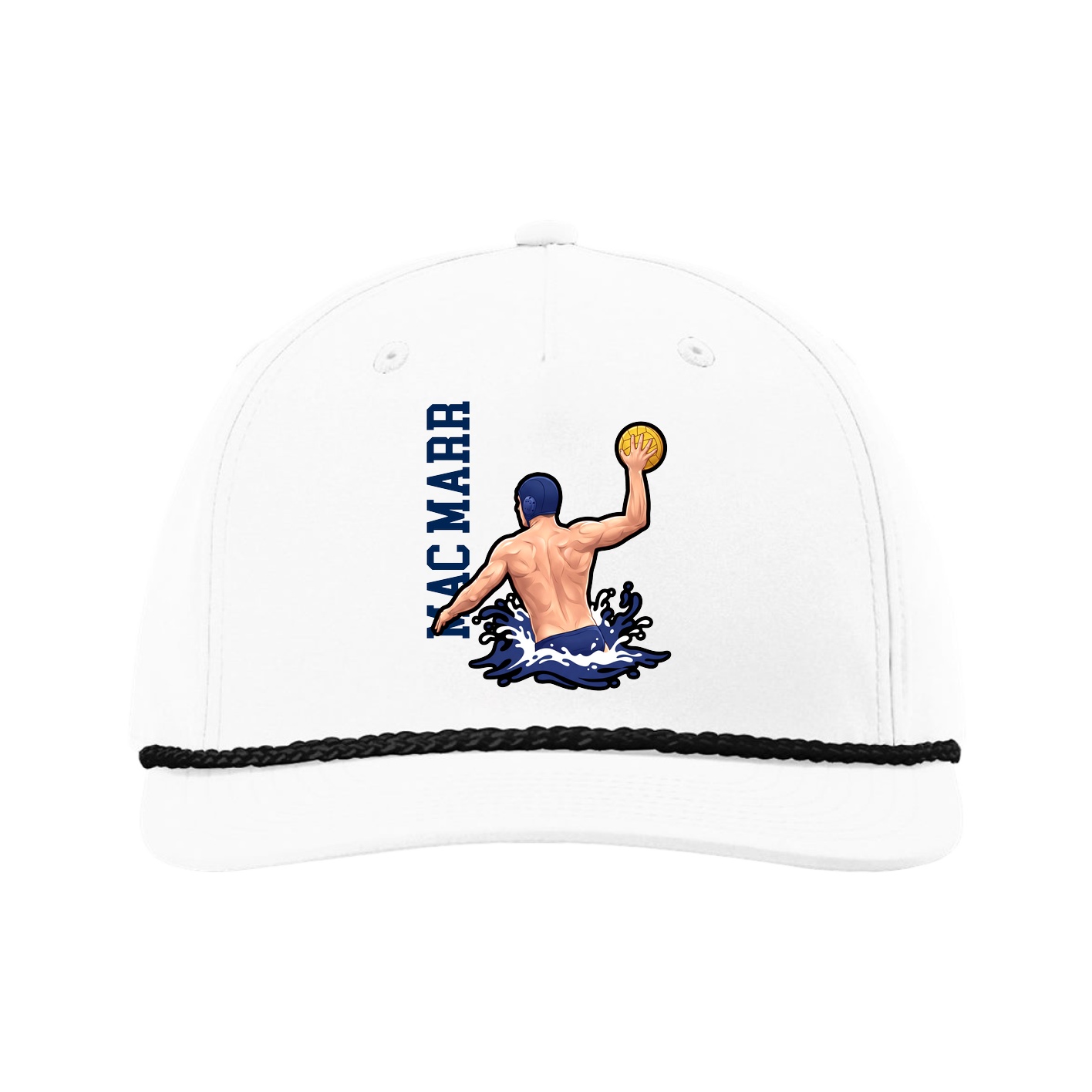 Five-Panel Classic Rope Cap — Name Vertical in White