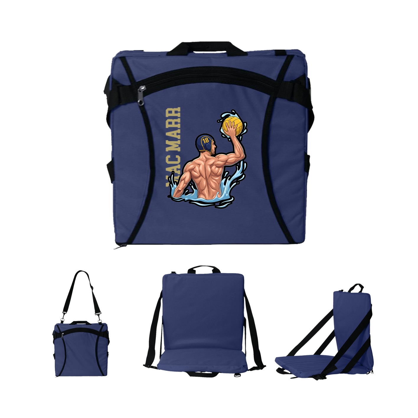 Folding Stadium Seat — Name Vertical in Navy