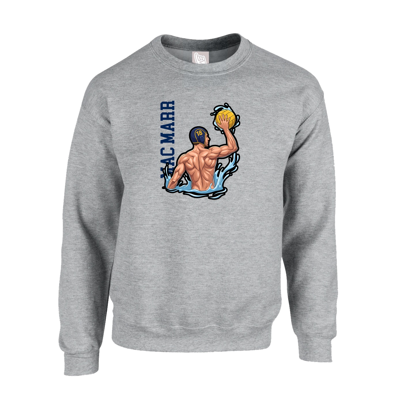 Fleece Crew — Name Vertical in Grey