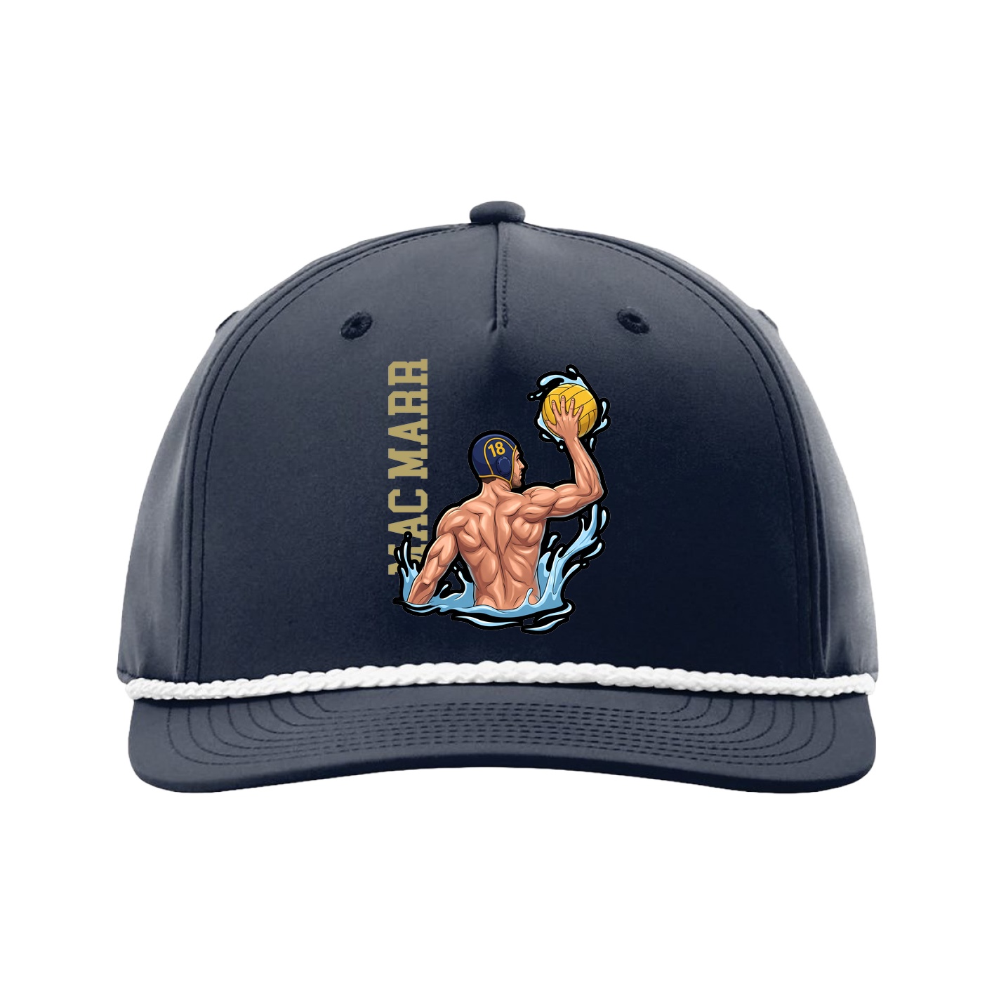 Five-Panel Classic Rope Cap — Name Vertical in Navy
