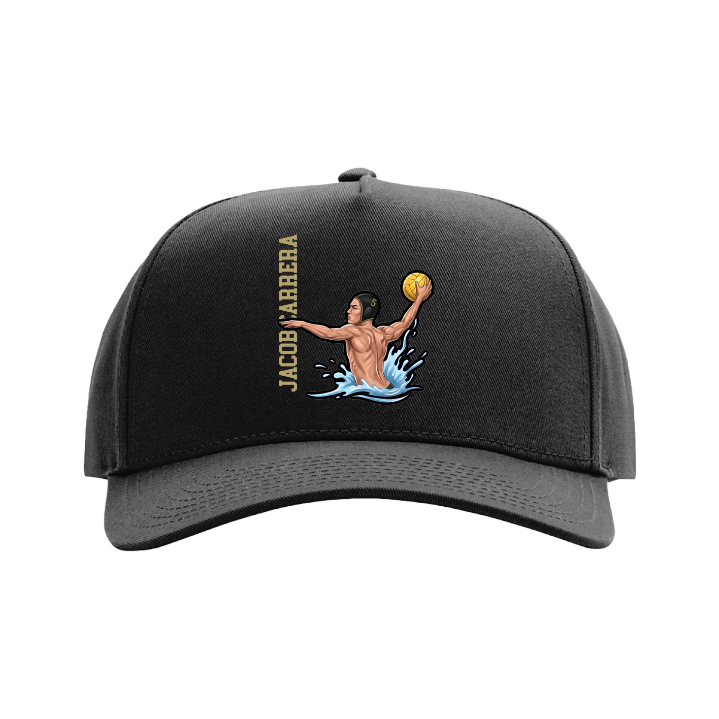 Full Fabric Five-Panel Champ Cap — Name Vertical in Black