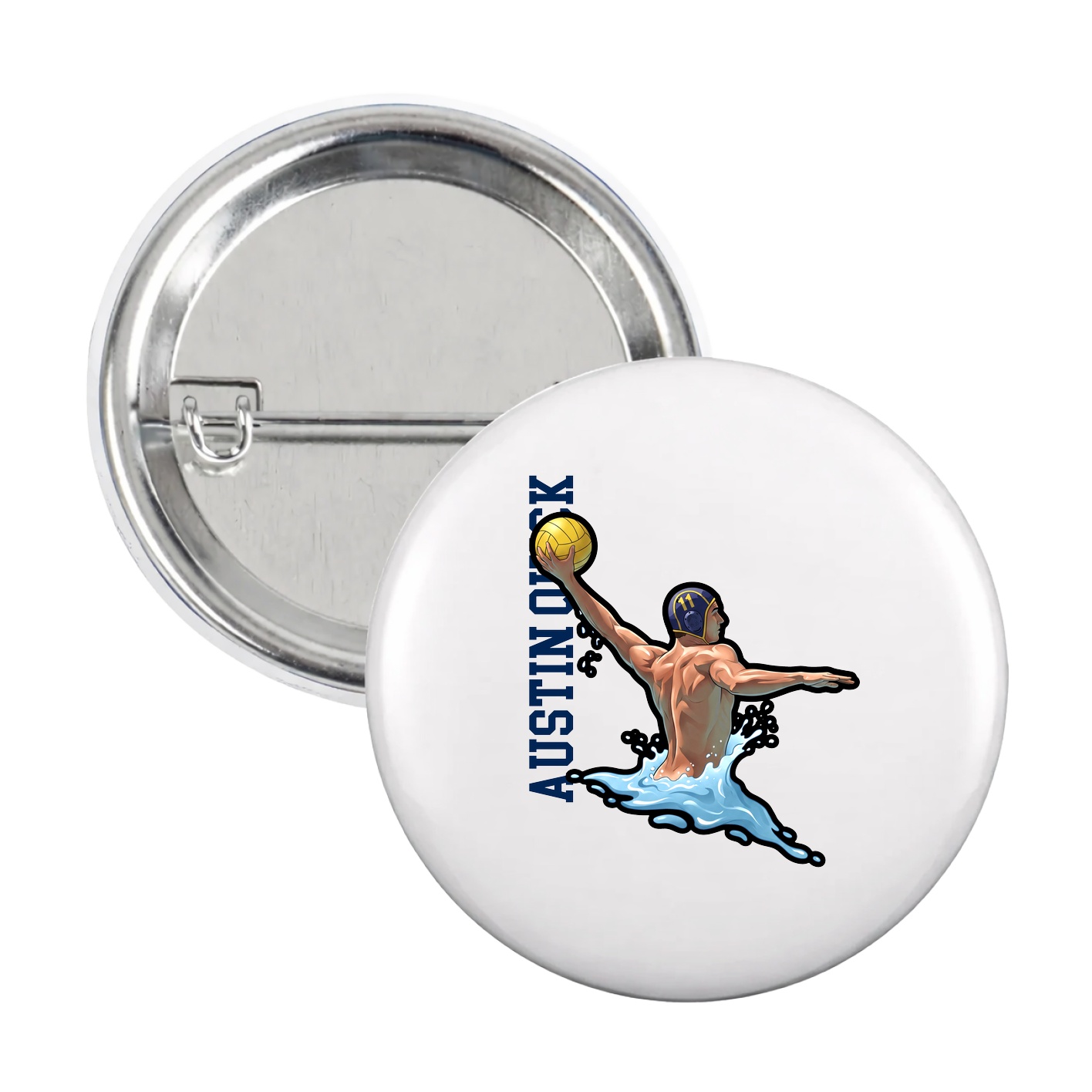 Game Day Button — Name Vertical in White