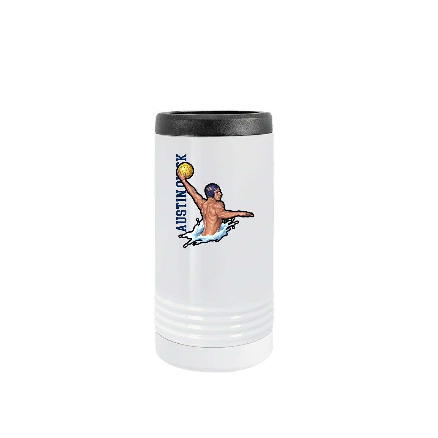 Slim Beverage Holder — Name Vertical in White