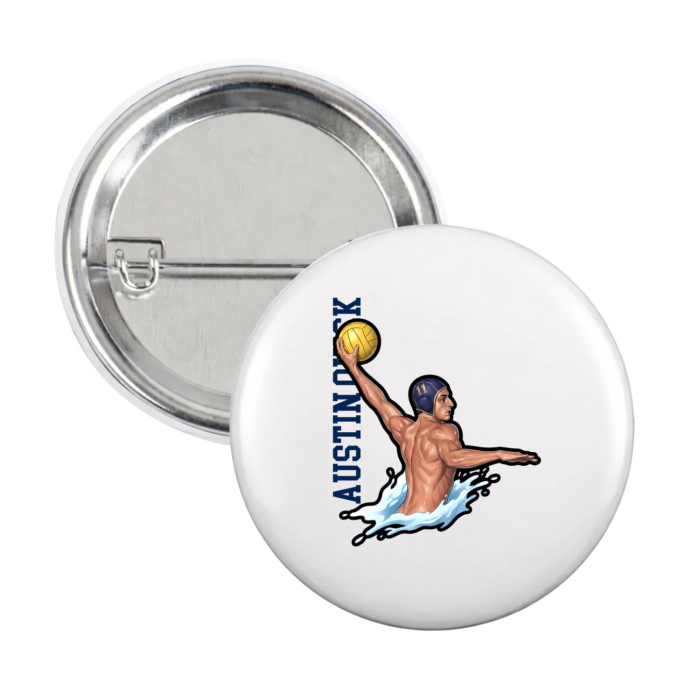 Game Day Button — Name Vertical in White