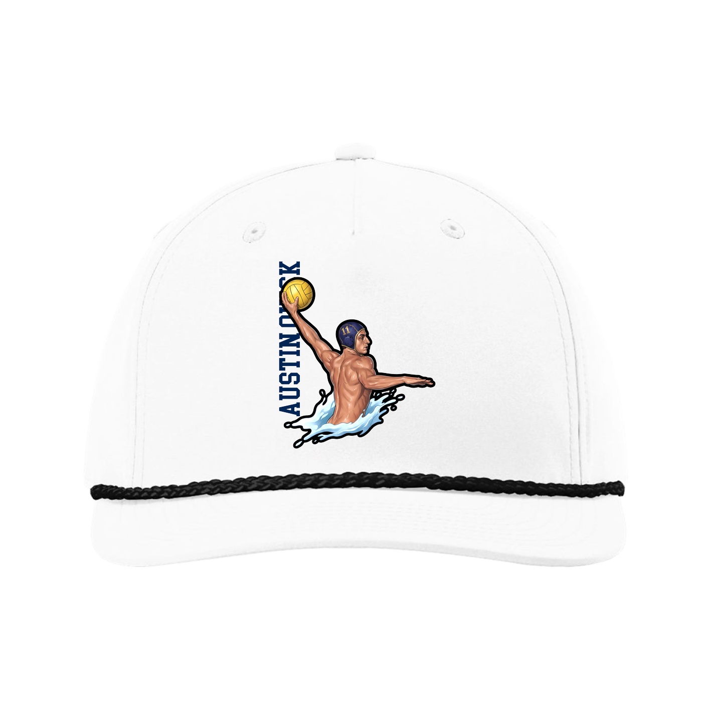Five-Panel Classic Rope Cap — Name Vertical in White