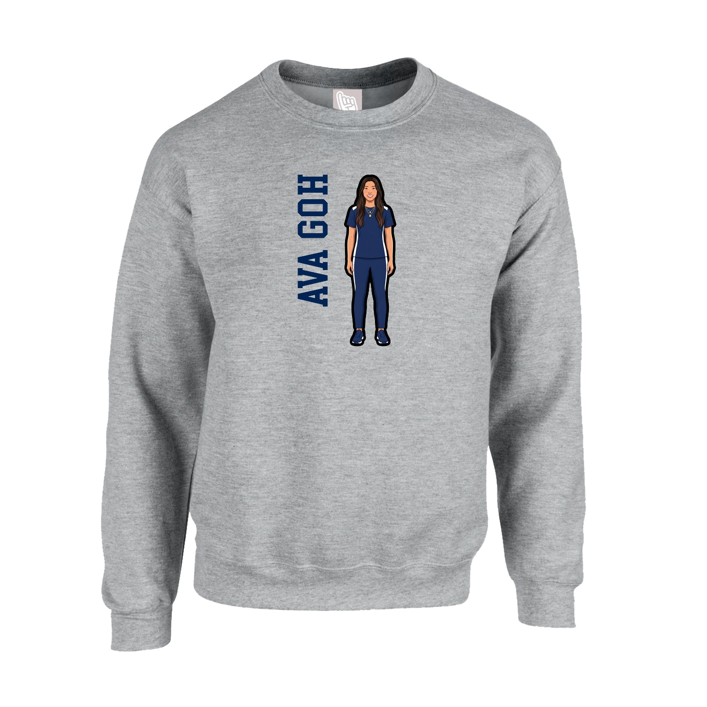 Fleece Crew — Name Vertical in Grey