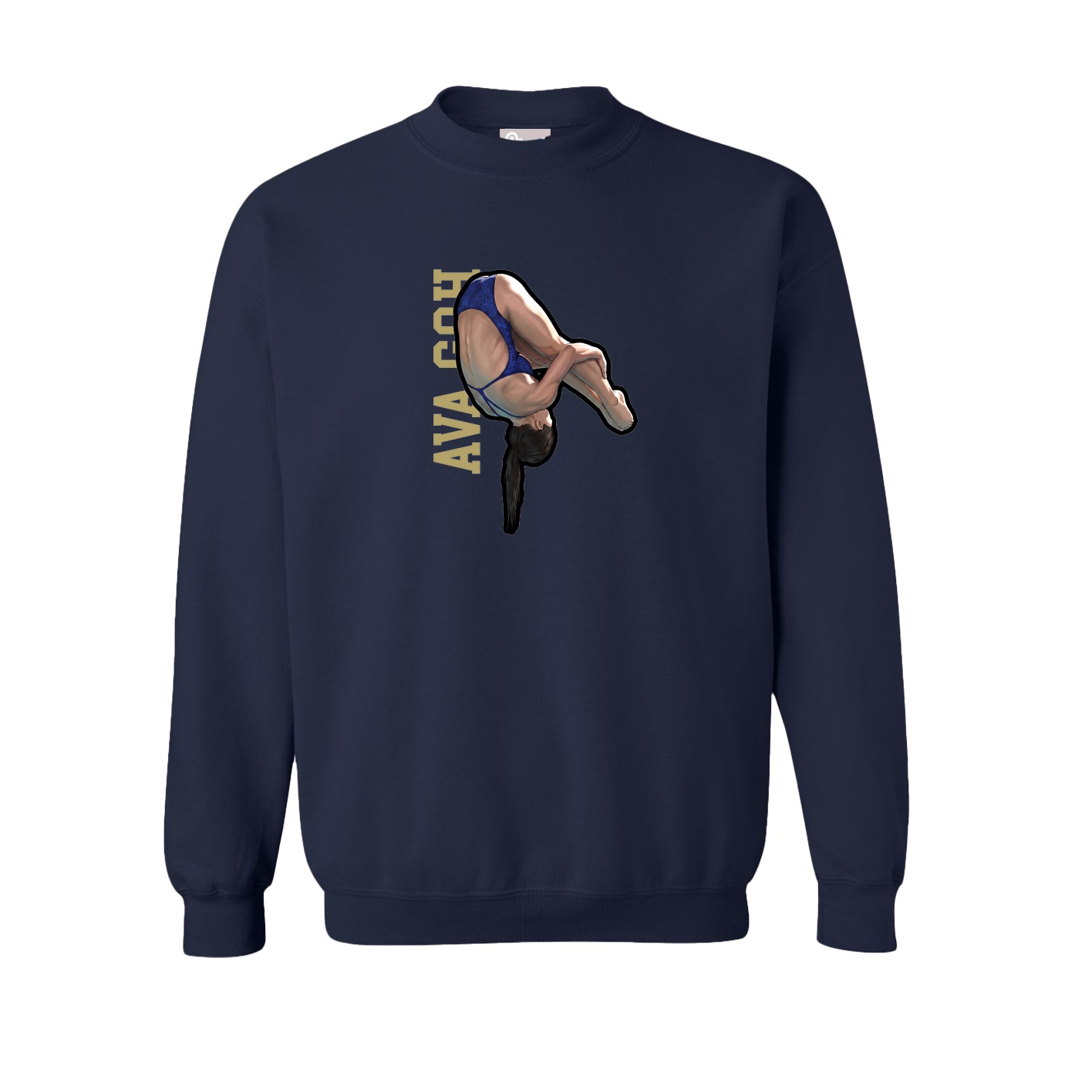 Fleece Crew — Name Vertical in Navy