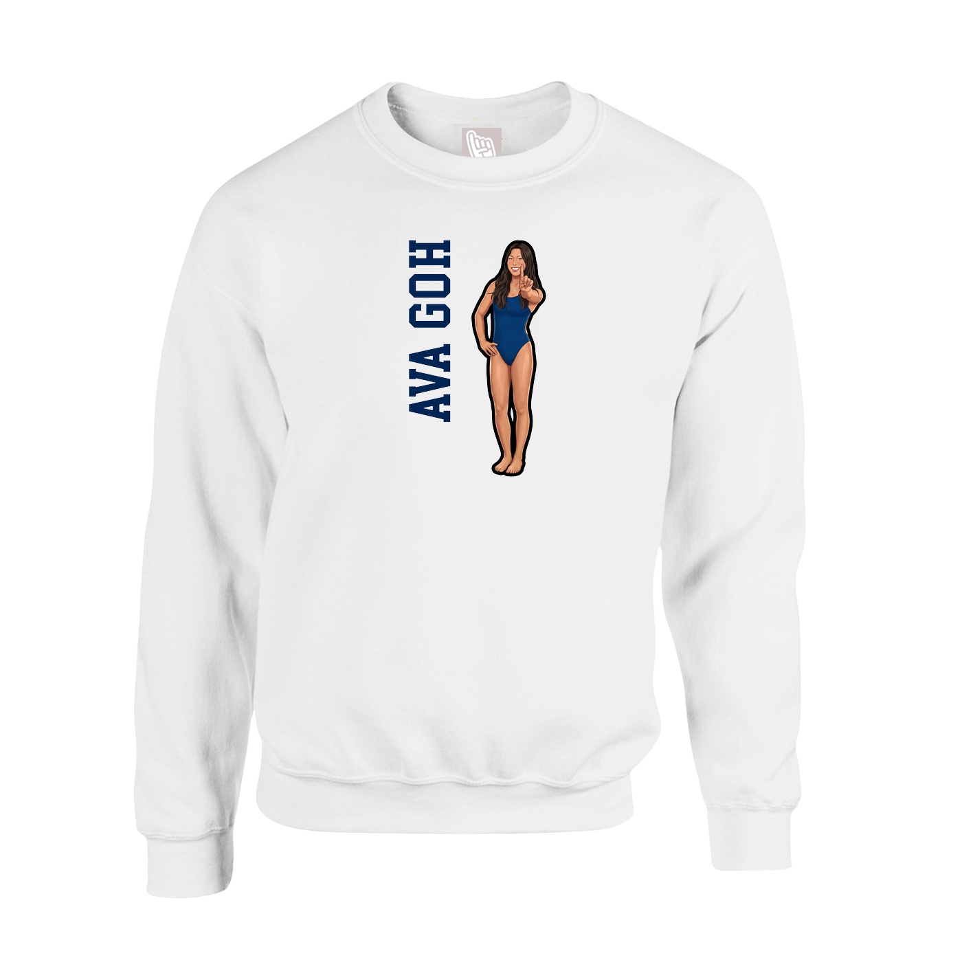 Fleece Crew — Name Vertical in White