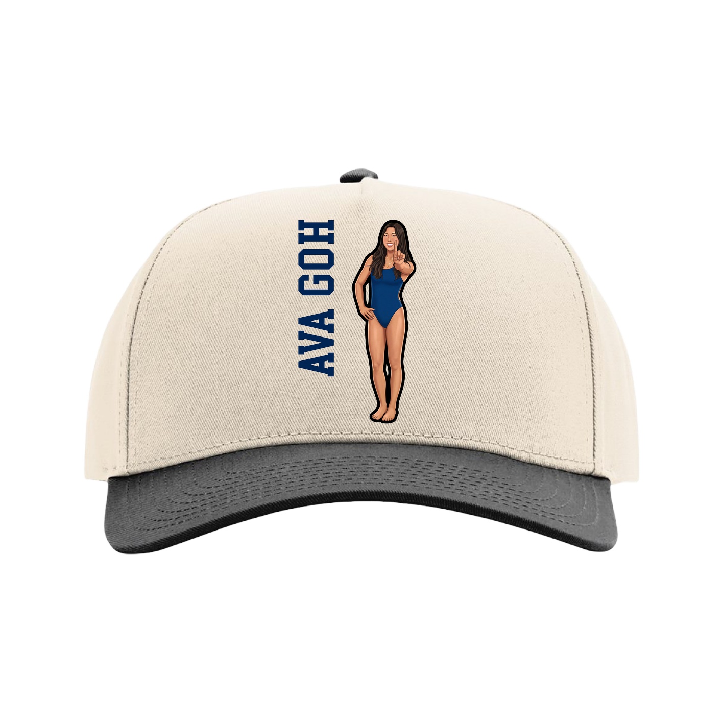 Full Fabric Five-Panel Champ Cap — Name Vertical in Cream/Black
