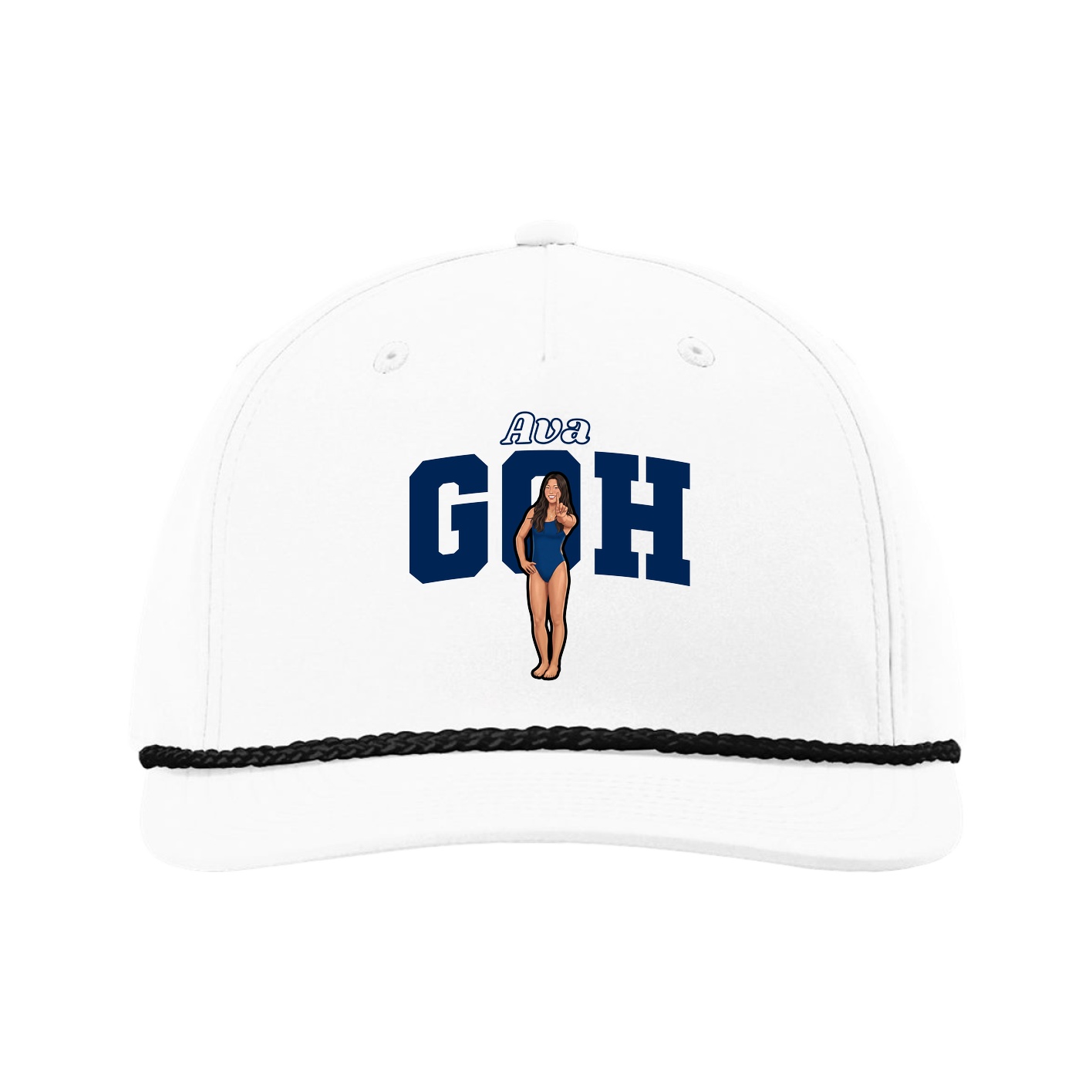 Five-Panel Classic Rope Cap — Name Arch in White