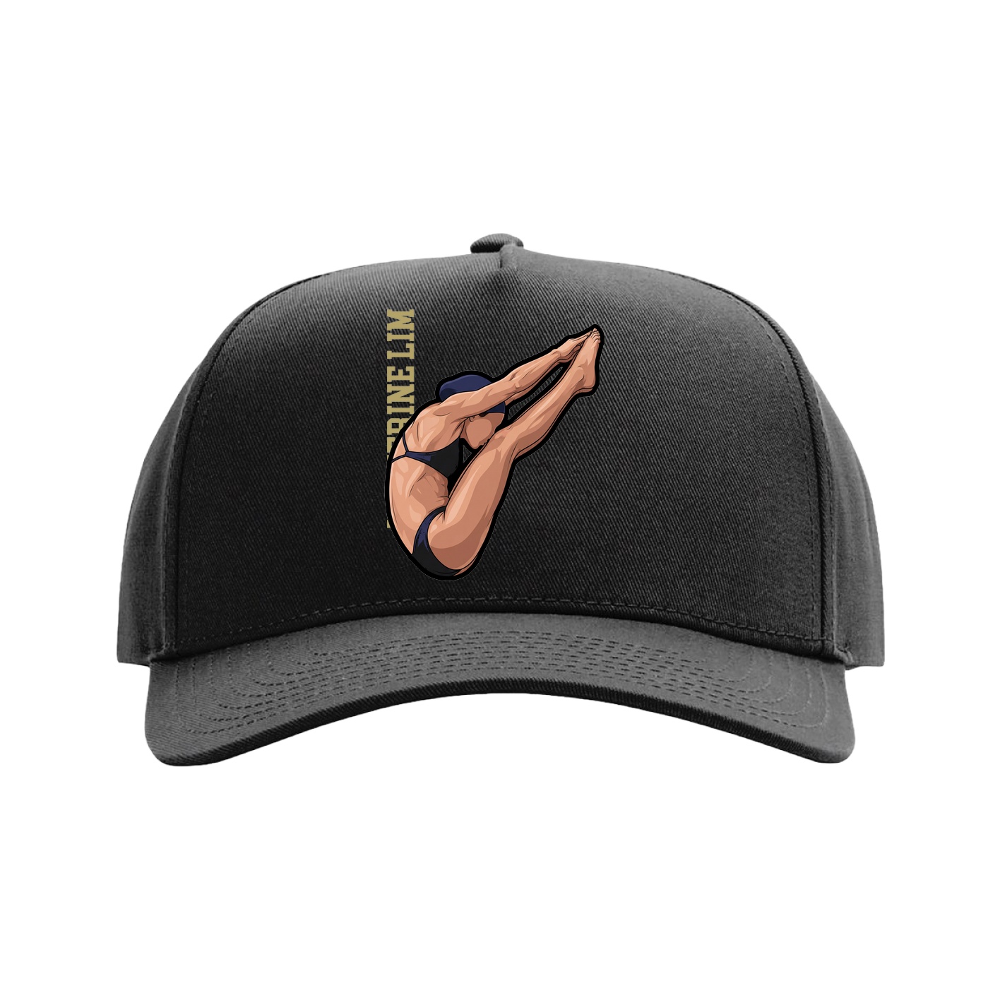 Full Fabric Five-Panel Champ Cap — Name Vertical in Black