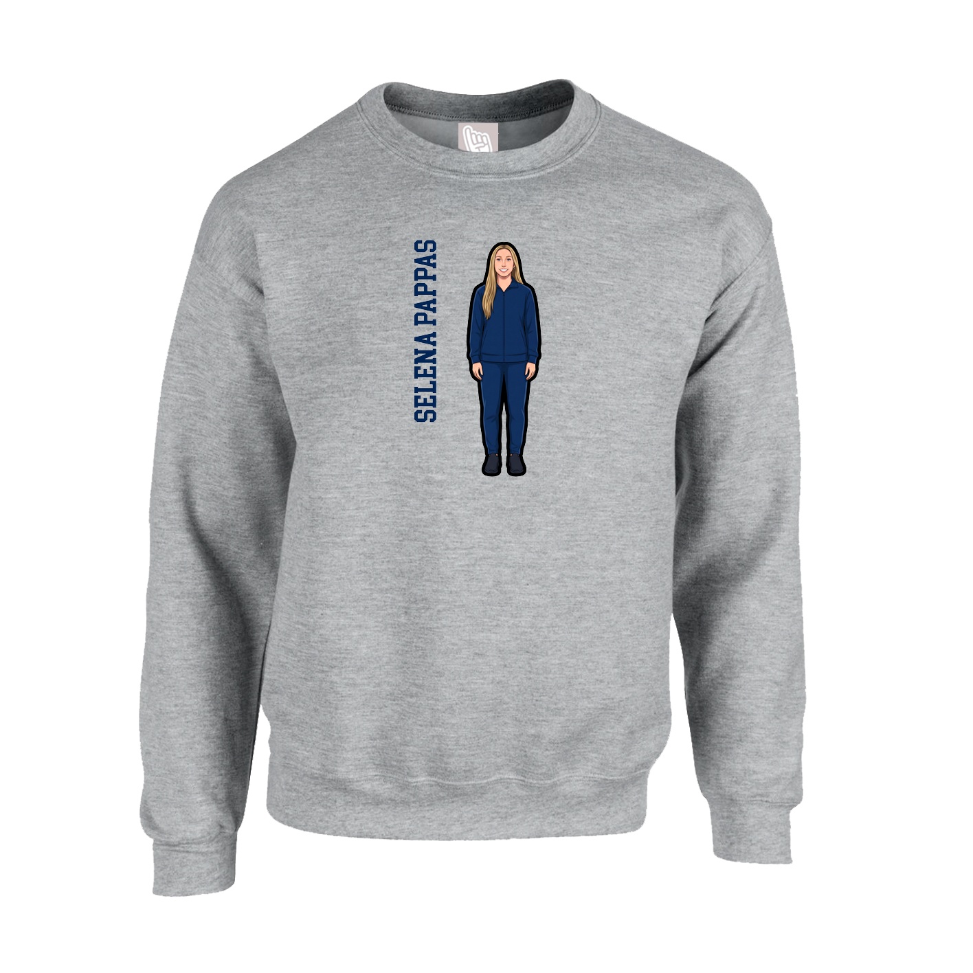 Fleece Crew — Name Vertical in Grey