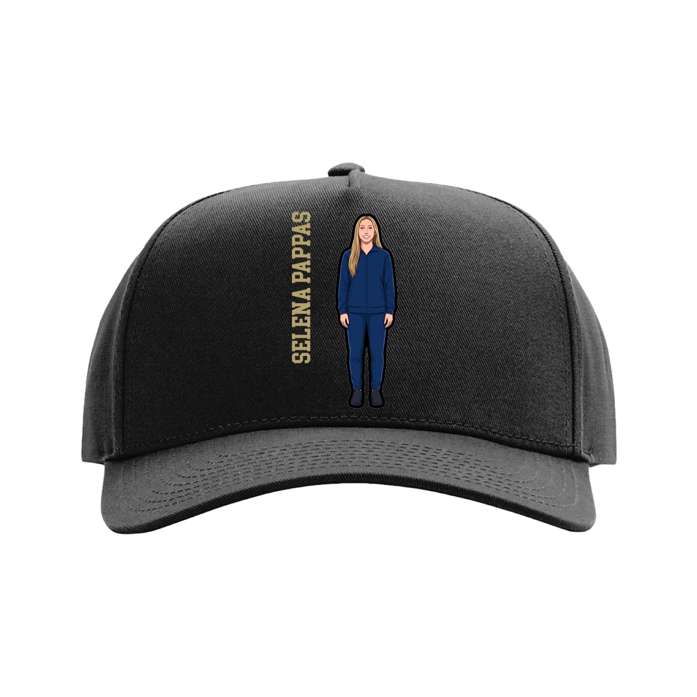 Full Fabric Five-Panel Champ Cap — Name Vertical in Black