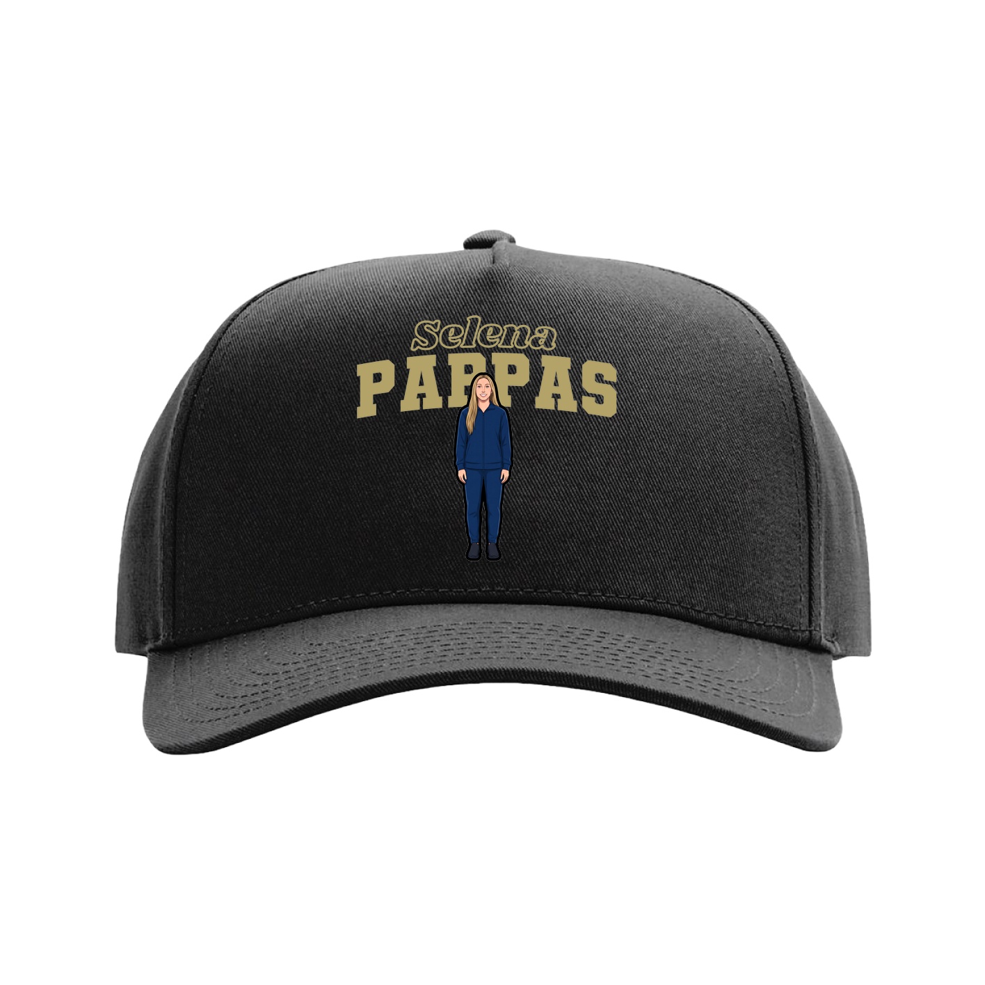 Full Fabric Five-Panel Champ Cap — Name Arch in Black