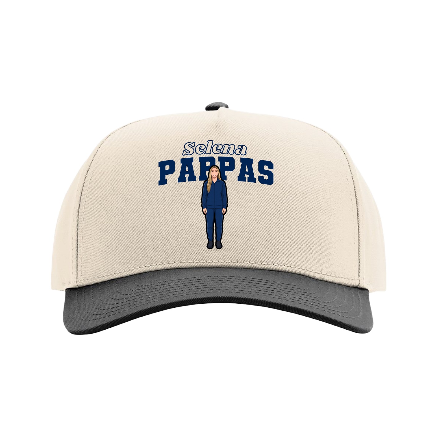 Full Fabric Five-Panel Champ Cap — Name Arch in Cream/Black