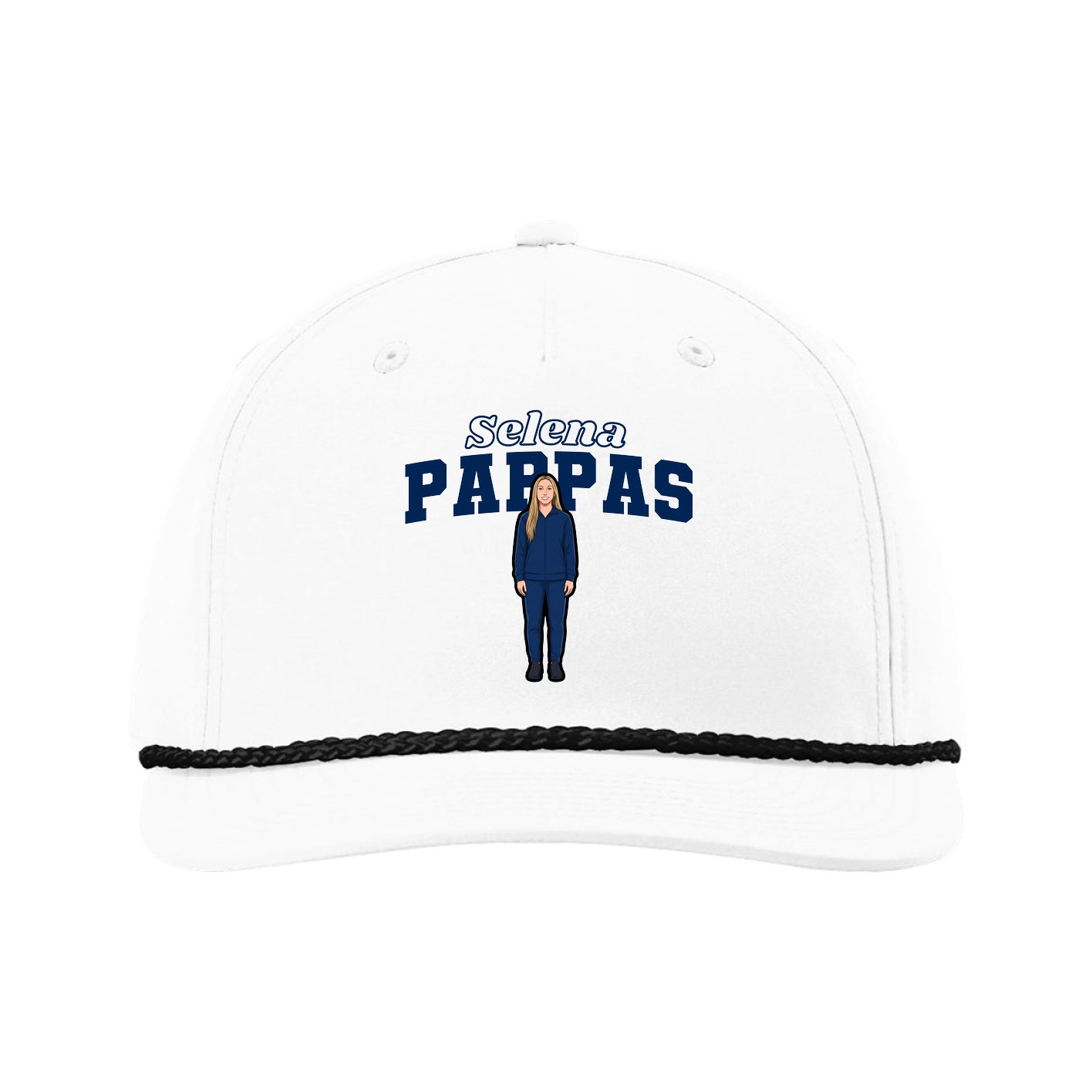 Five-Panel Classic Rope Cap — Name Arch in White