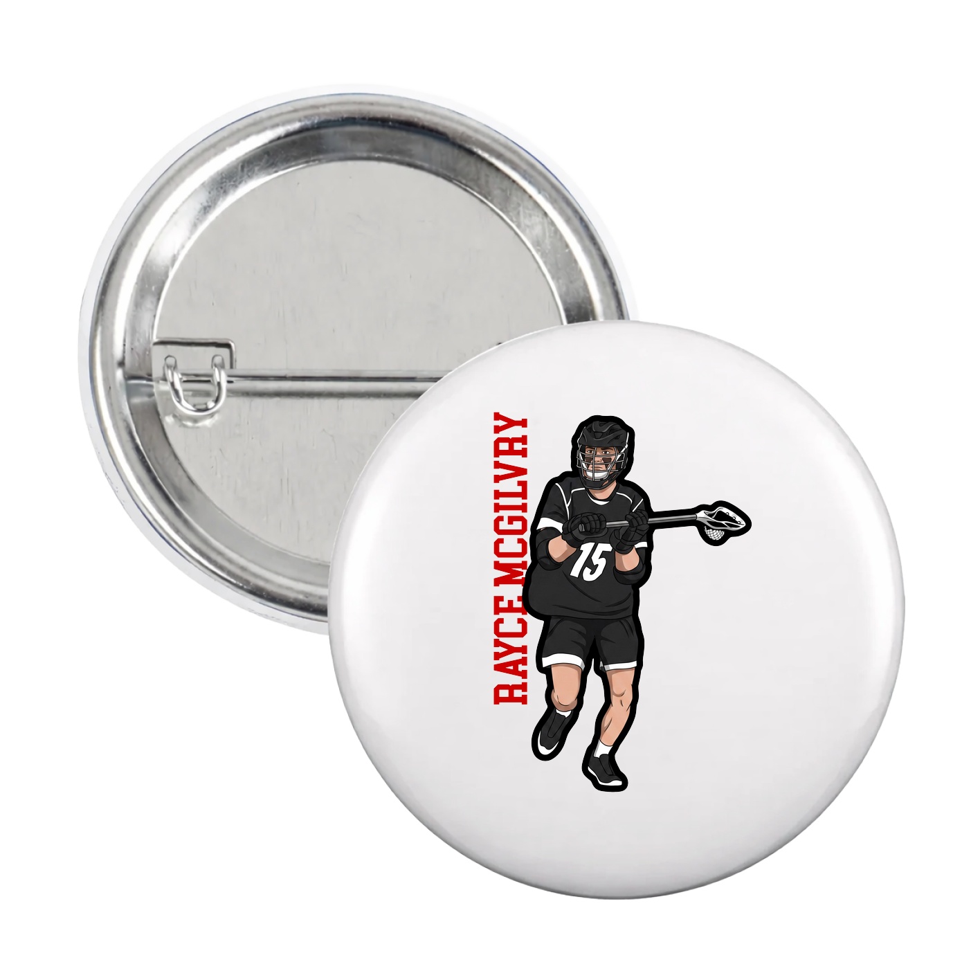 Game Day Button — Name Vertical in White