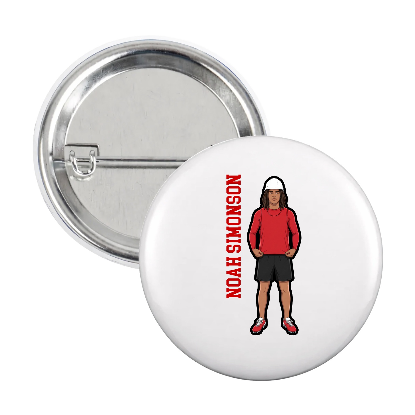 Game Day Button — Name Vertical in White