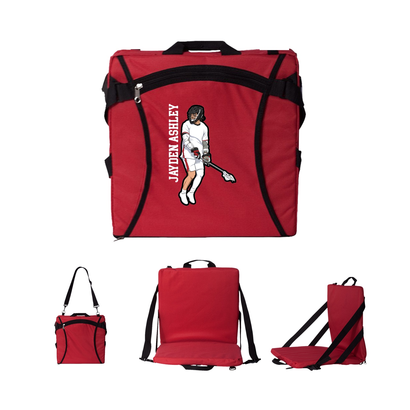 Folding Stadium Seat — Name Vertical in Red