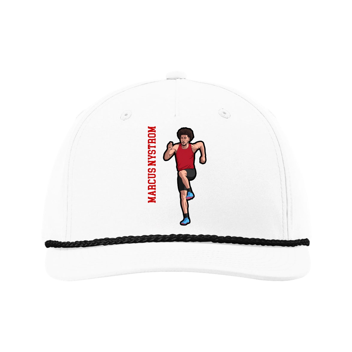 Five-Panel Classic Rope Cap — Name Vertical in White