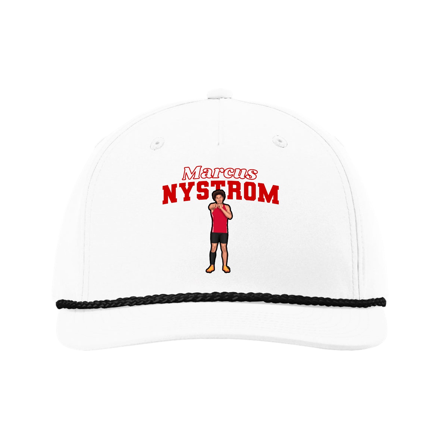 Five-Panel Classic Rope Cap — Name Arch in White