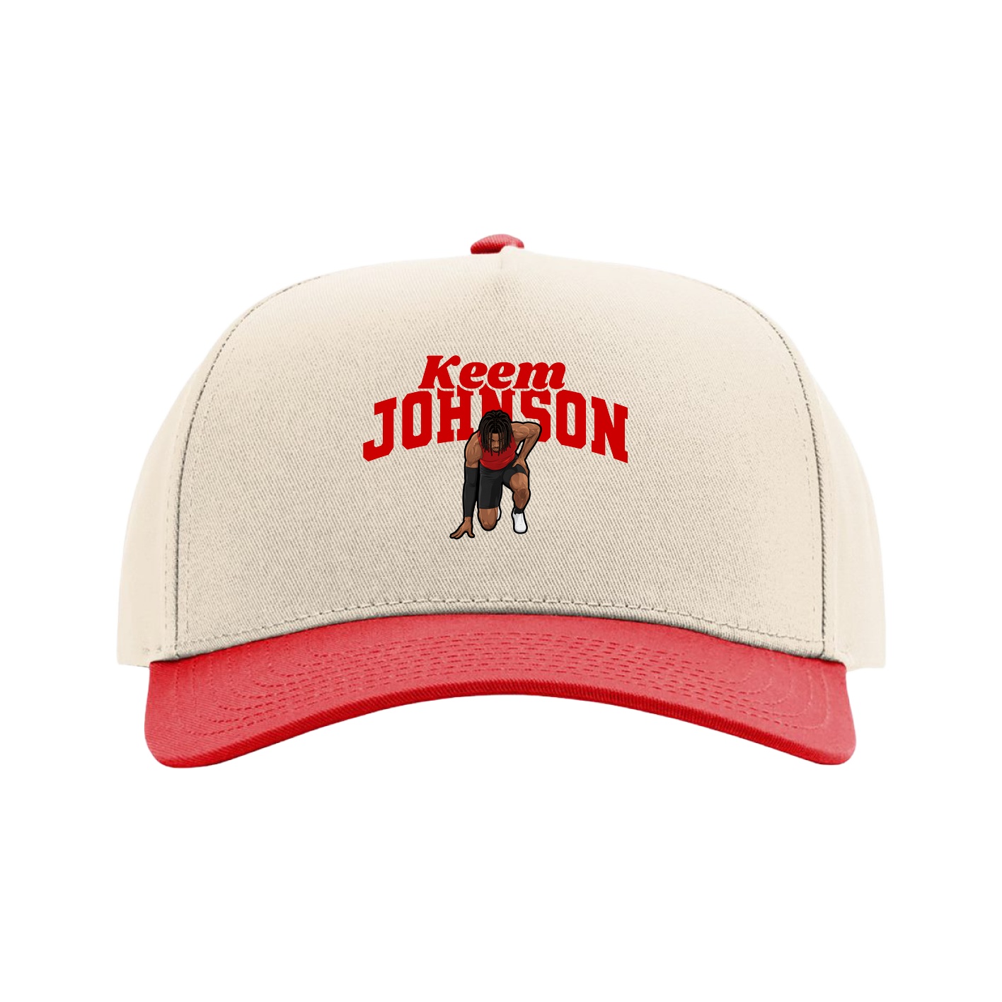 Full Fabric Five-Panel Champ Cap — Signature Arch in Cream/Red
