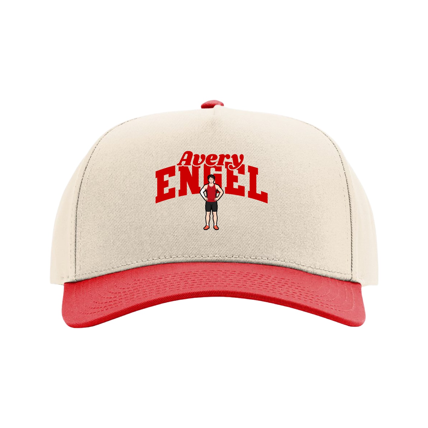 Full Fabric Five-Panel Champ Cap — Signature Arch in Cream/Red