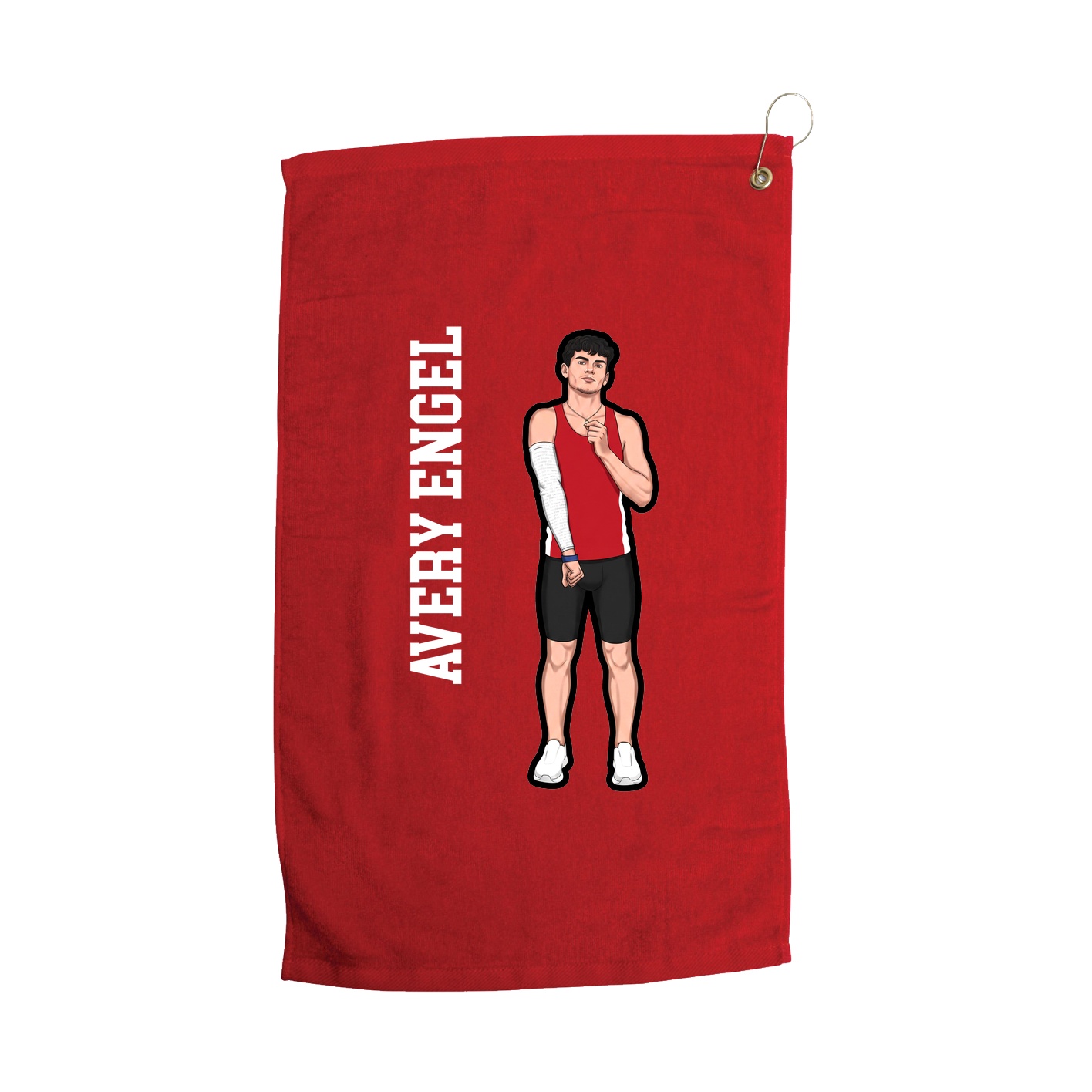 Golf Towel — Name Vertical in Red