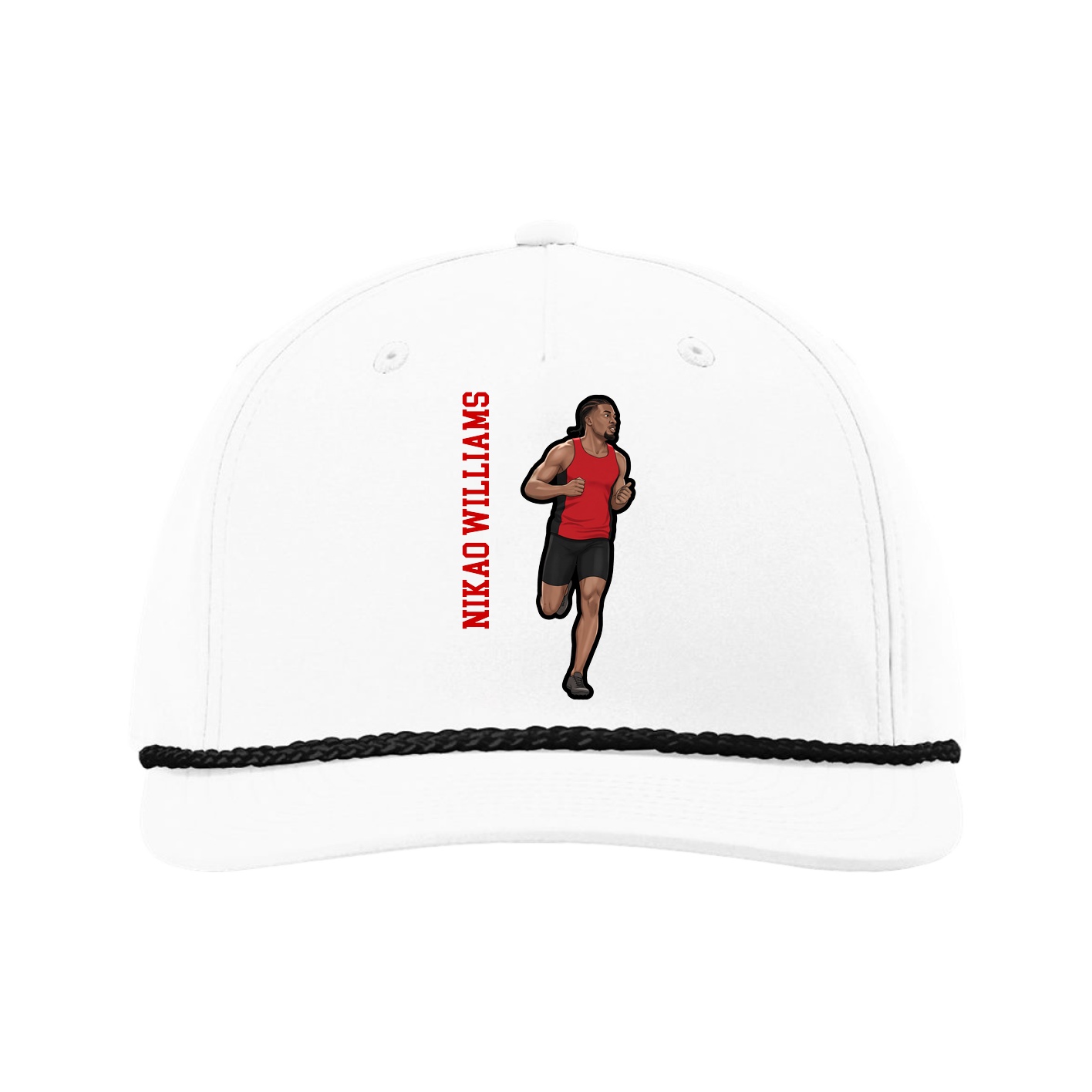 Five-Panel Classic Rope Cap — Name Vertical in White