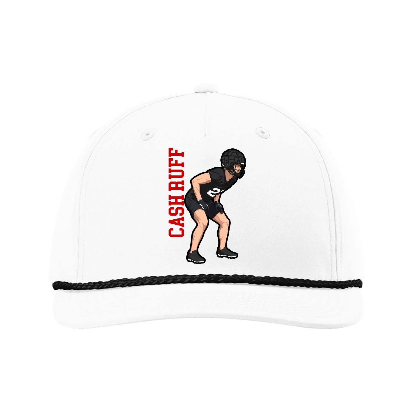 Five-Panel Classic Rope Cap — Name Vertical in White