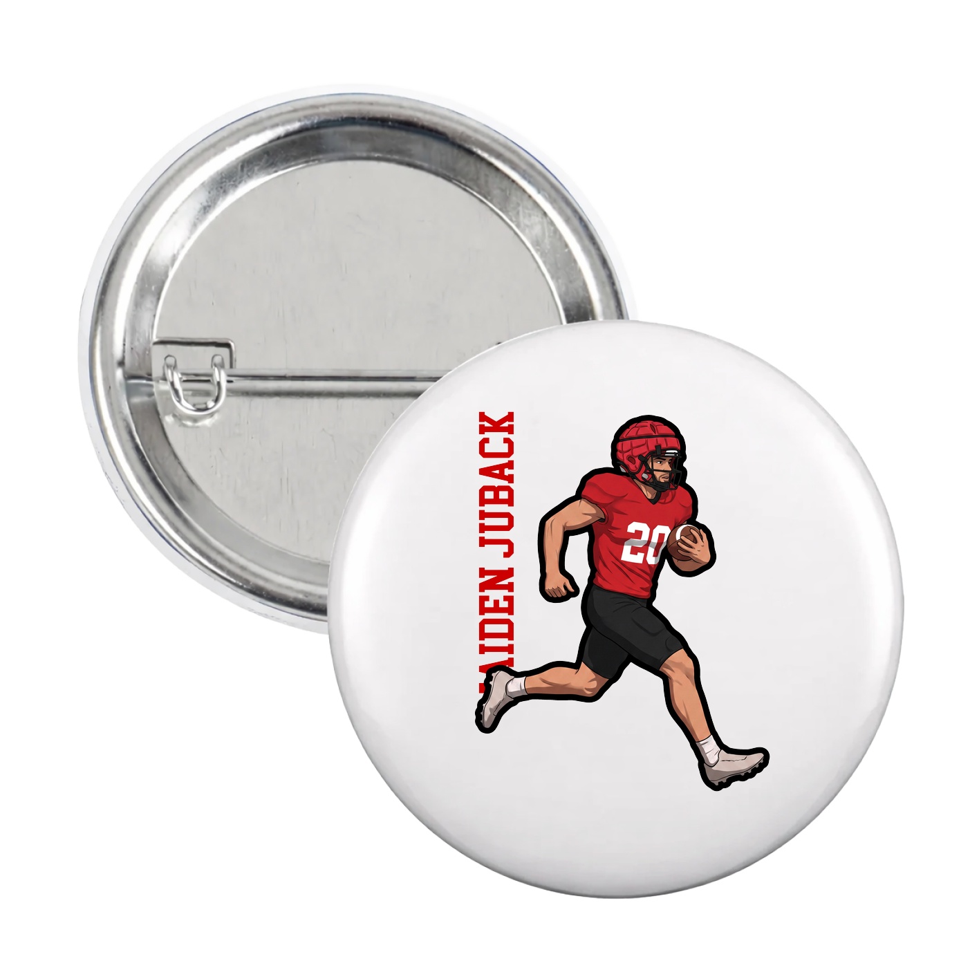 Game Day Button — Name Vertical in White