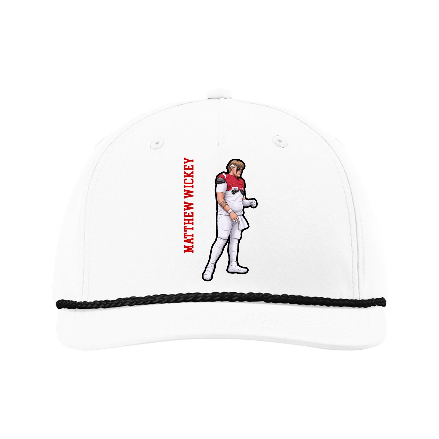 Five-Panel Classic Rope Cap — Name Vertical in White