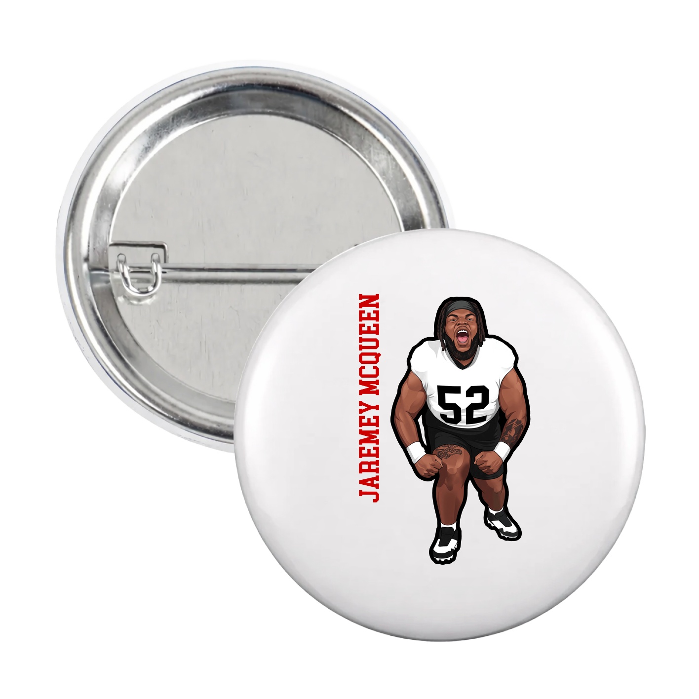 Game Day Button — Name Vertical in White