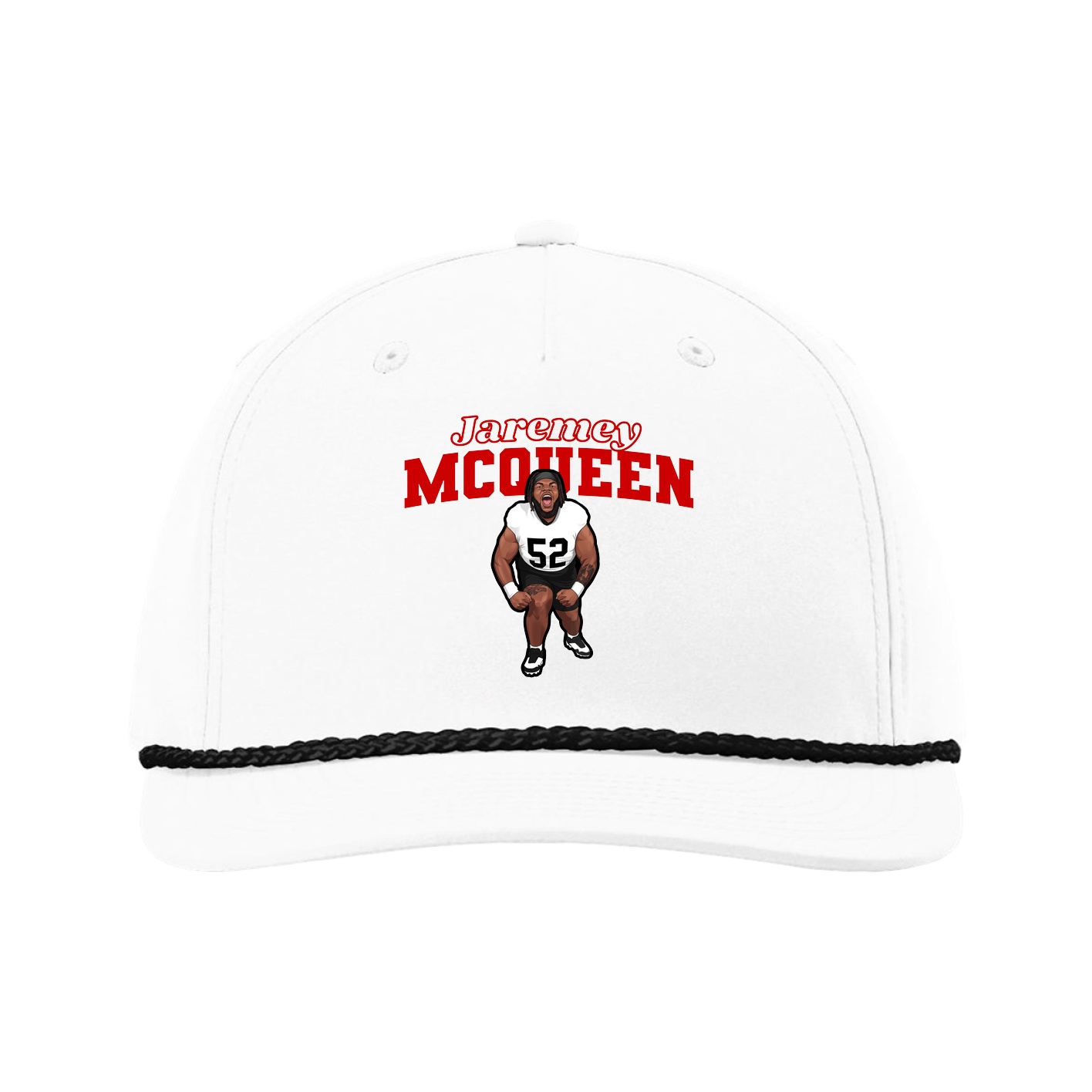 Five-Panel Classic Rope Cap — Name Arch in White