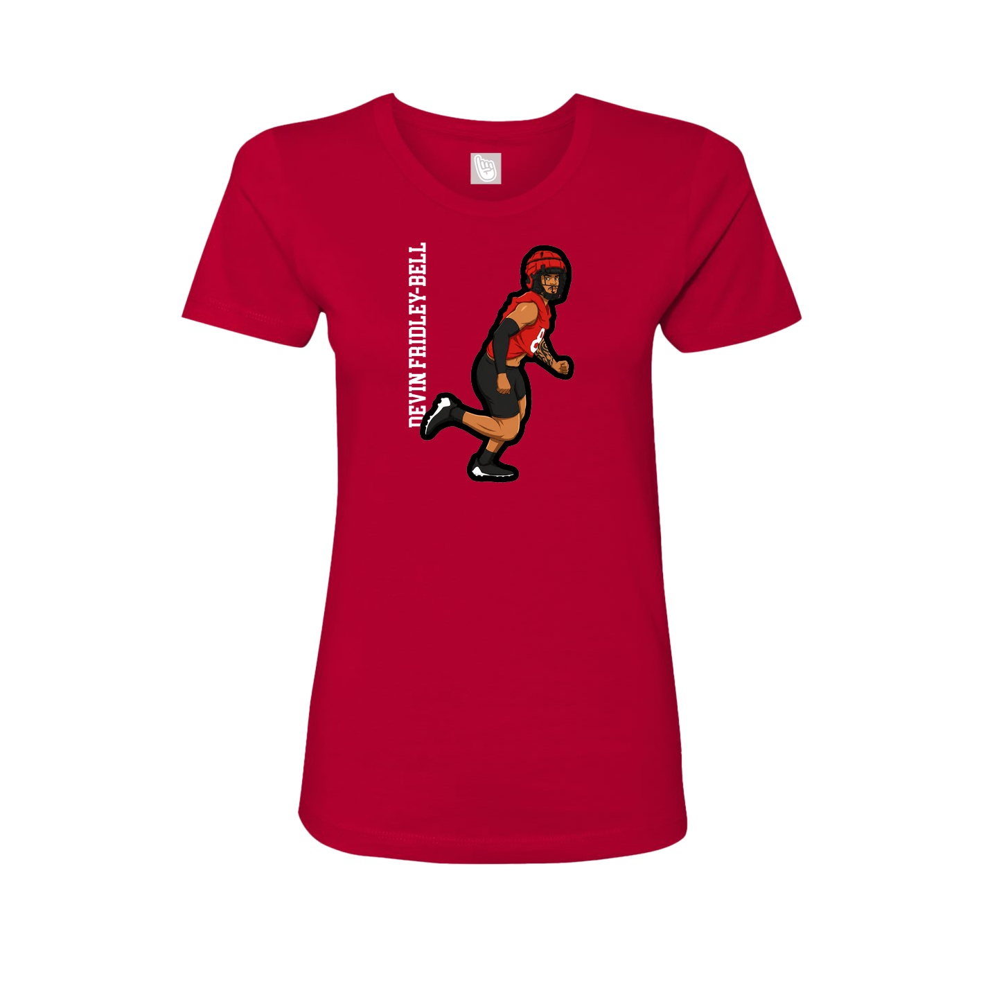 Fitted Women's Tee — Name Vertical in Red