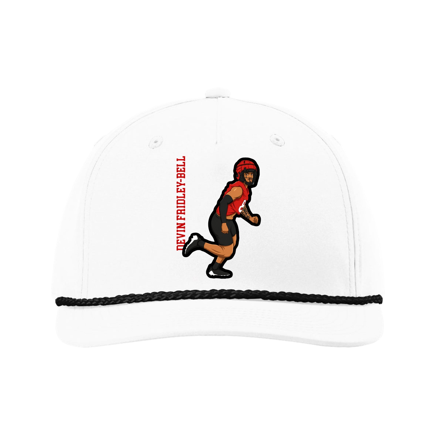 Five-Panel Classic Rope Cap — Name Vertical in White