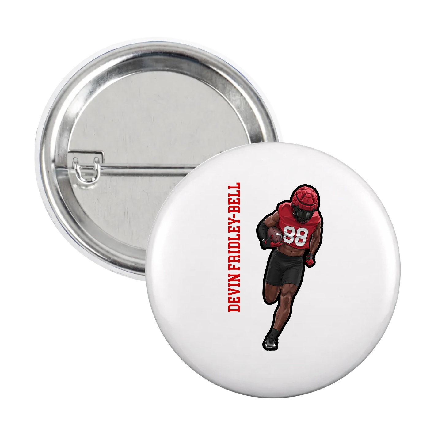 Game Day Button — Name Vertical in White