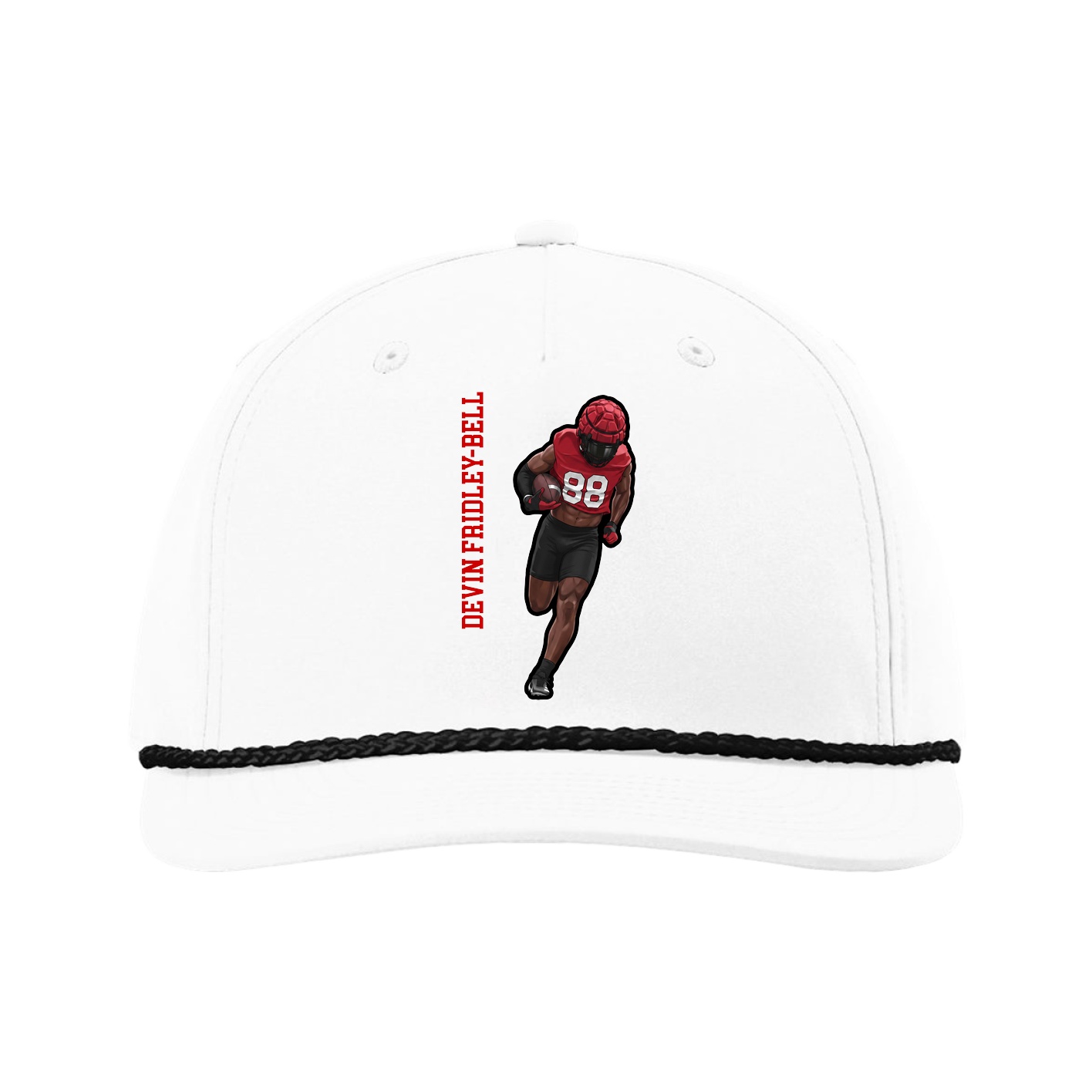 Five-Panel Classic Rope Cap — Name Vertical in White