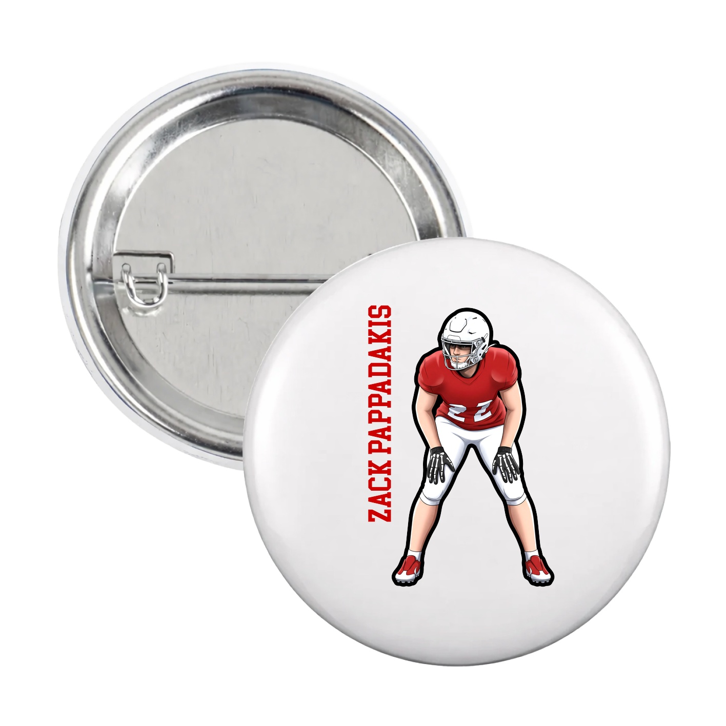 Game Day Button — Name Vertical in White