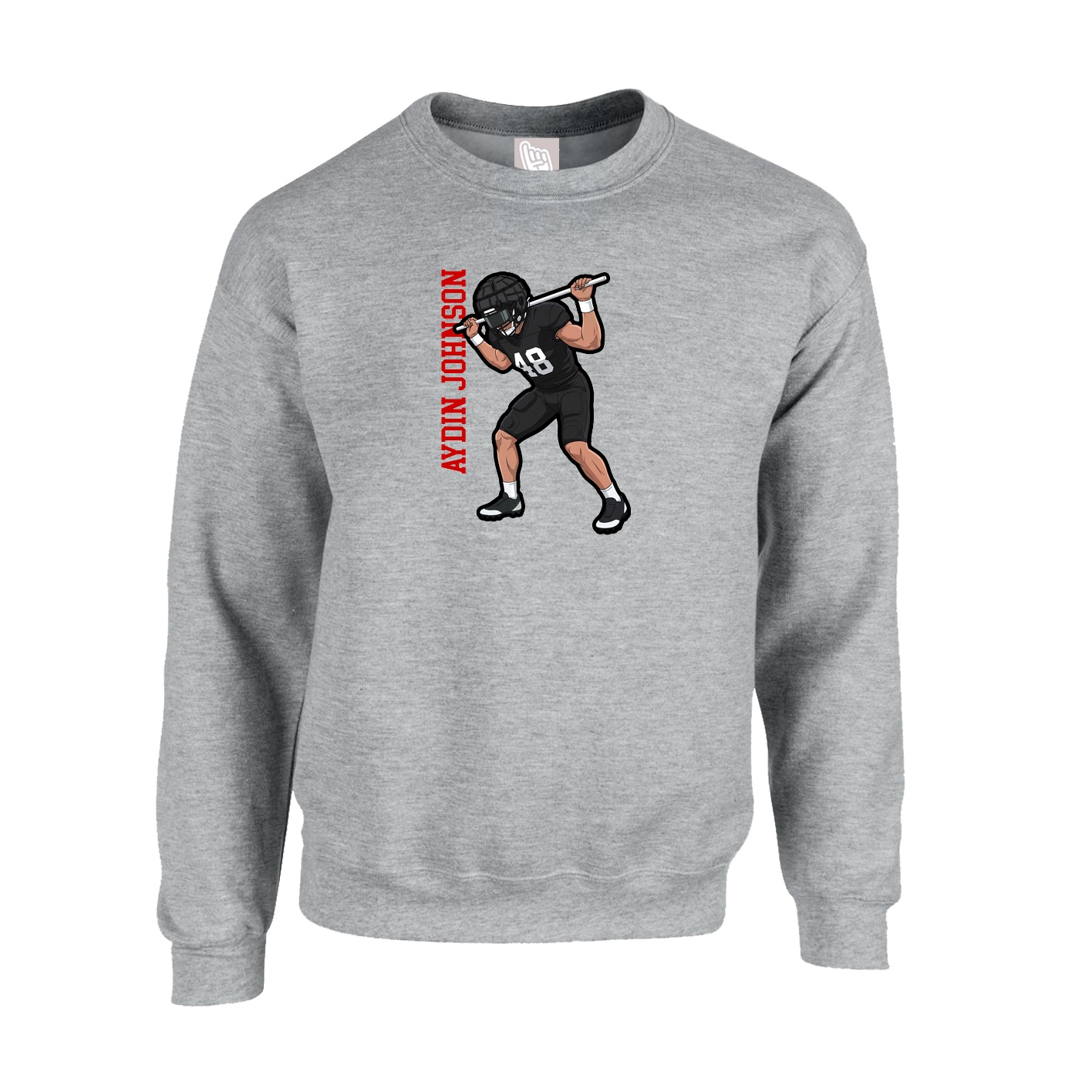 Fleece Crew — Name Vertical in Grey